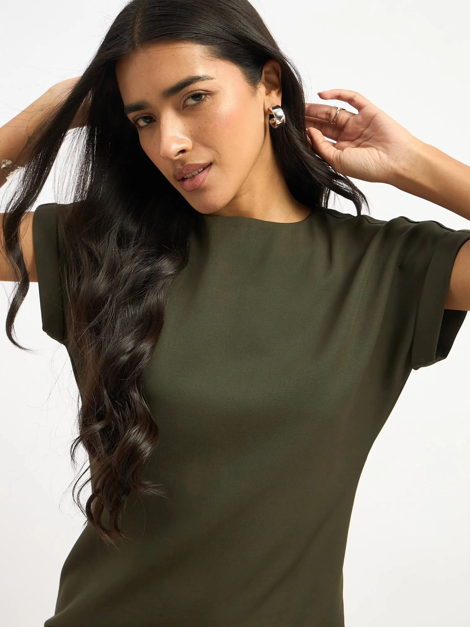 Elwood Side Button Shift Dress - Olive Green sold by Salt Attire product image thumbnail 3