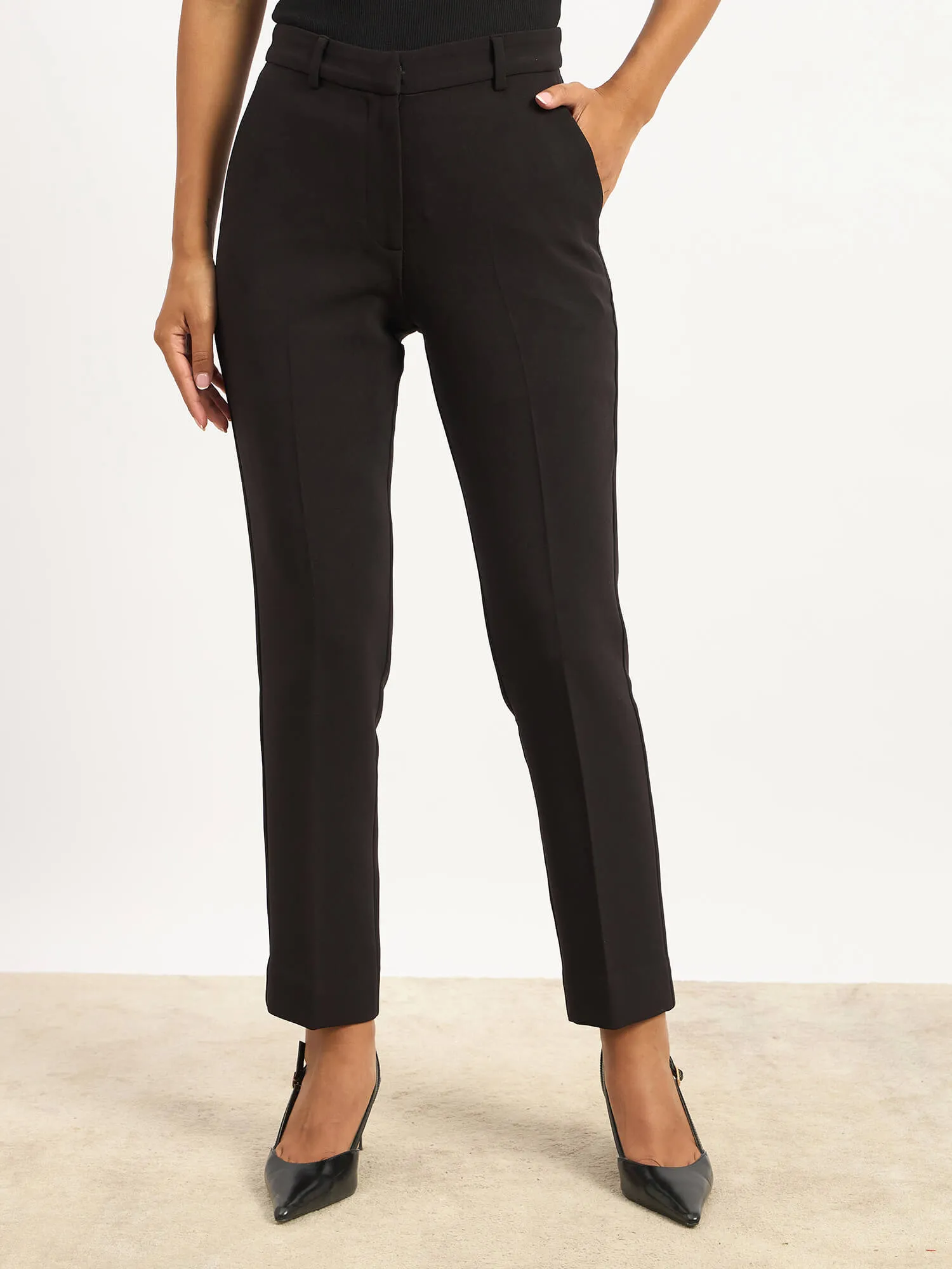 Earnest Mid Rise Slim Pants - Jet Black sold by Salt Attire