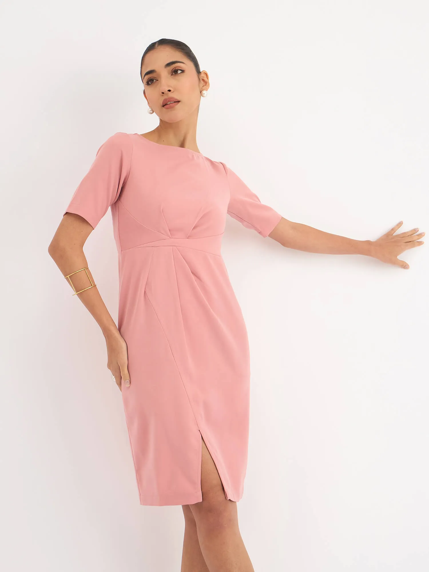 Aspiring Draped Sheath Dress - Blush Pink sold by Salt Attire product image thumbnail 2