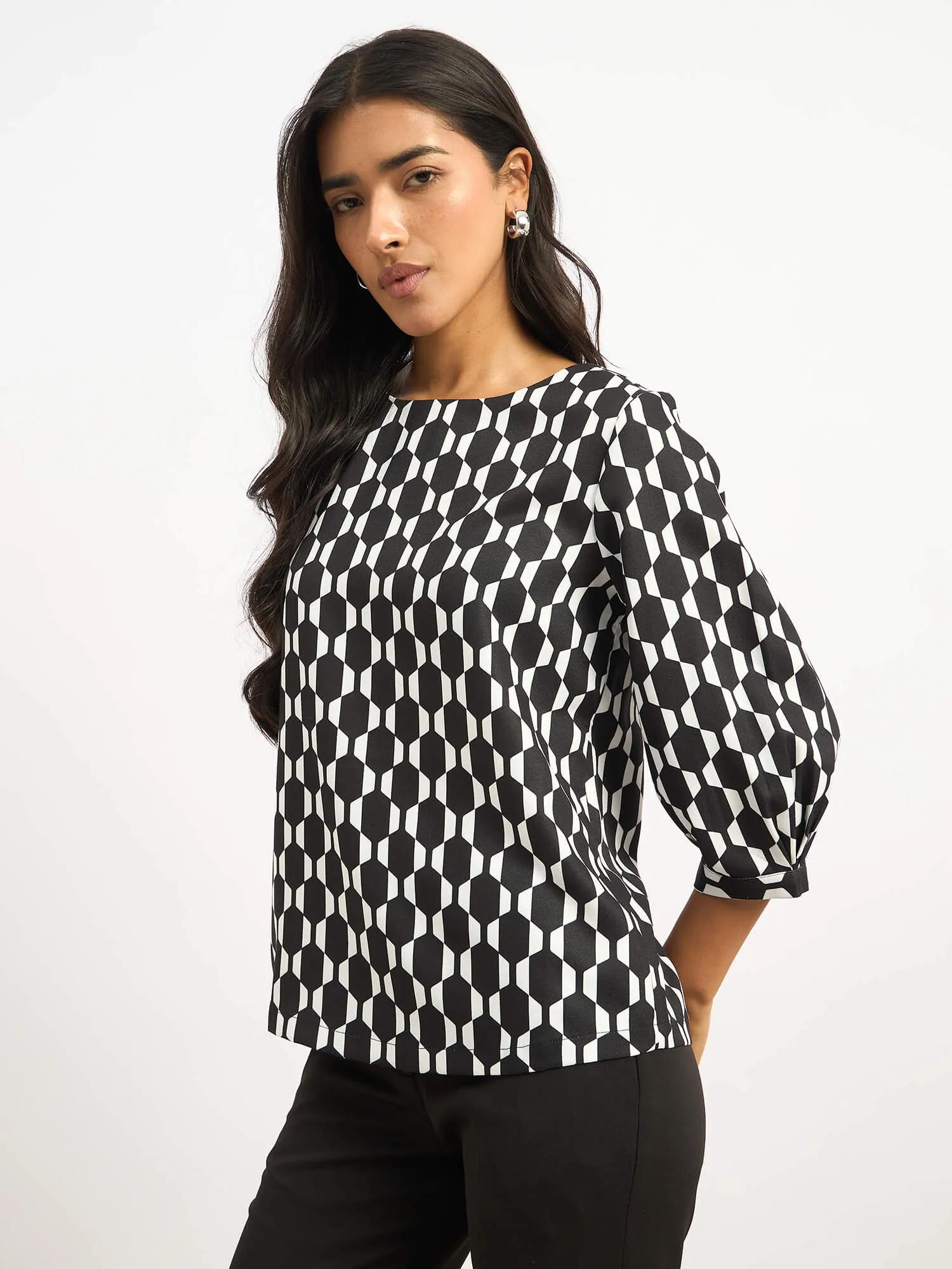 Apex Boat Neck Print Top - Black & White sold by Salt Attire product image thumbnail 5