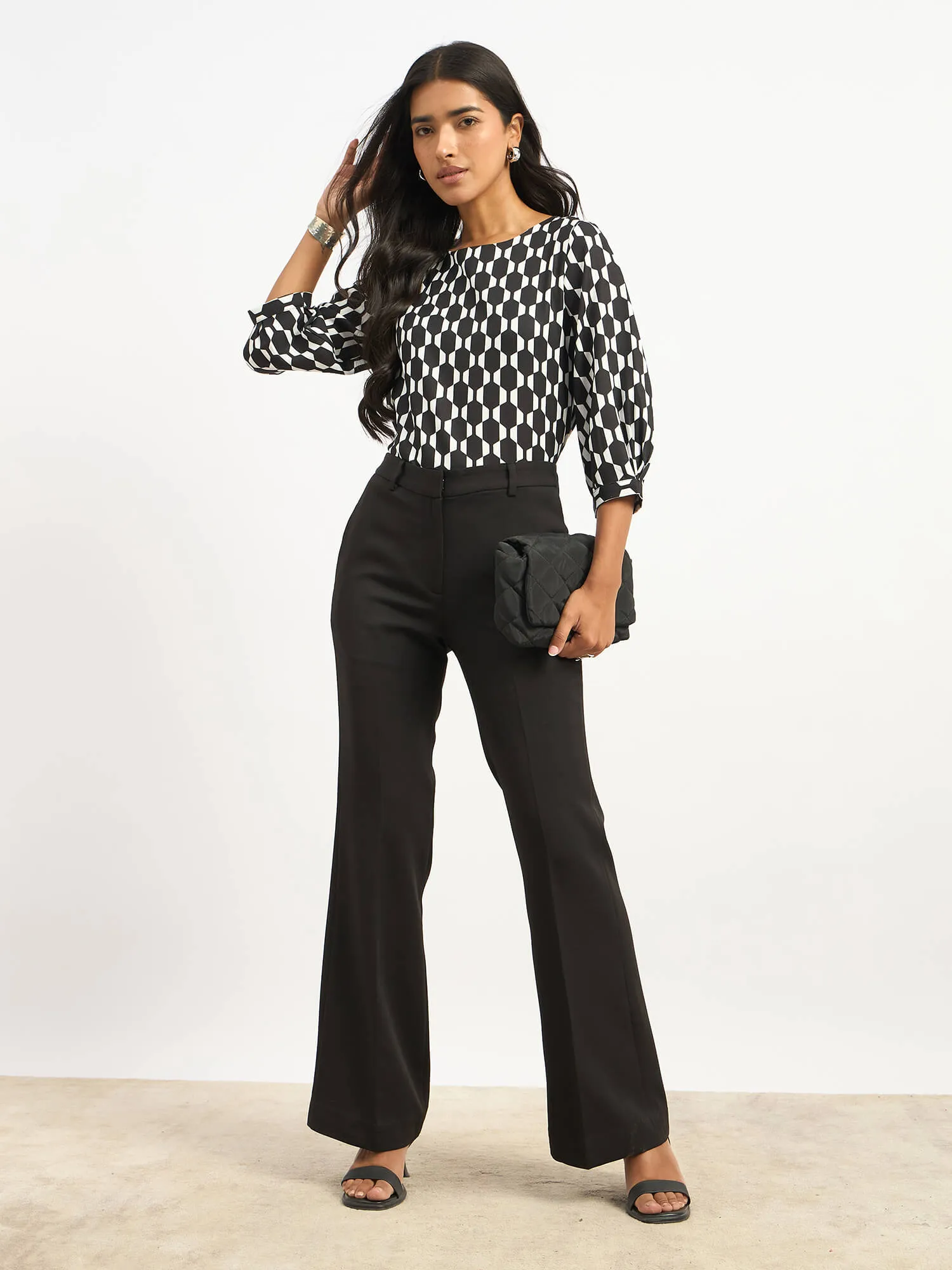 Apex Boat Neck Print Top - Black & White sold by Salt Attire product image thumbnail 2