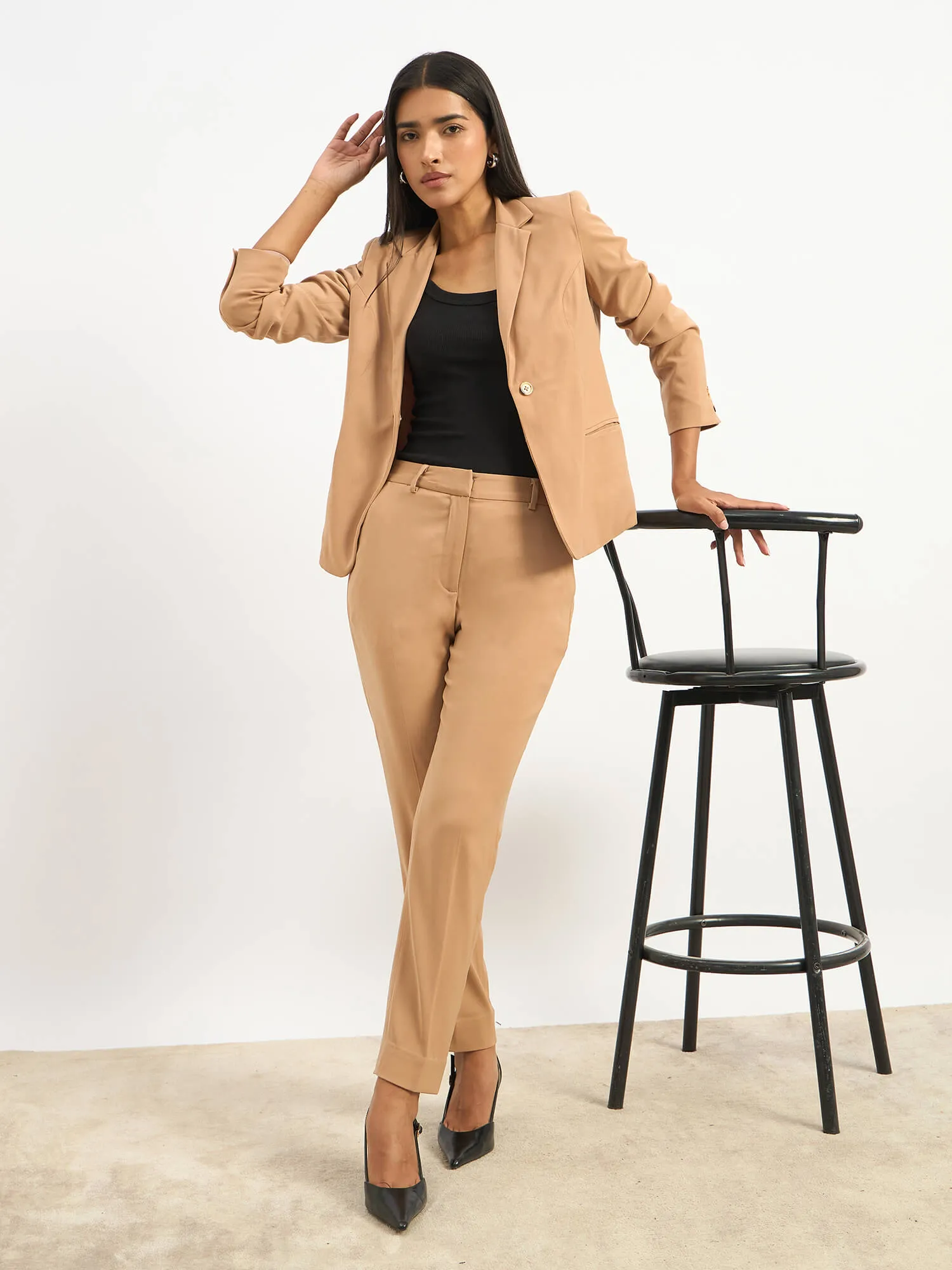 Ensait Mid Rise Slim Pants - Tan Brown sold by Salt Attire product image thumbnail 2