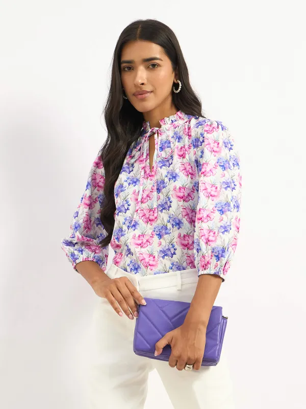 Zebi Tie-up Ruffled Neck Top - Multicolor sold by Salt Attire