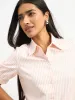 Sabine Short Elasticated Sleeve Shirt - Peach Stripe sold by Salt Attire