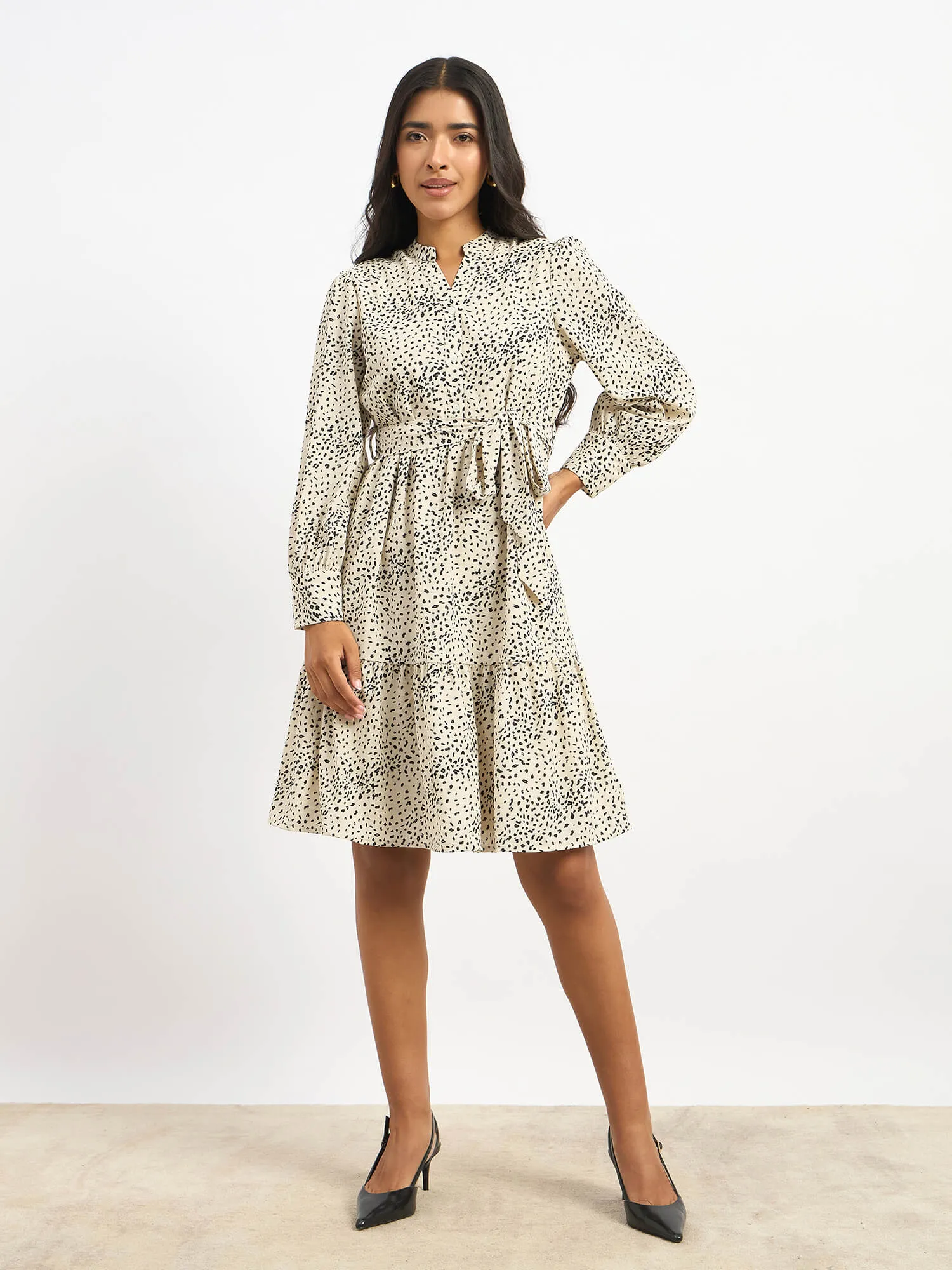 Lizbeth Short Belted Shirt Animal Print Dress - Beige & Black sold by Salt Attire product image thumbnail 2