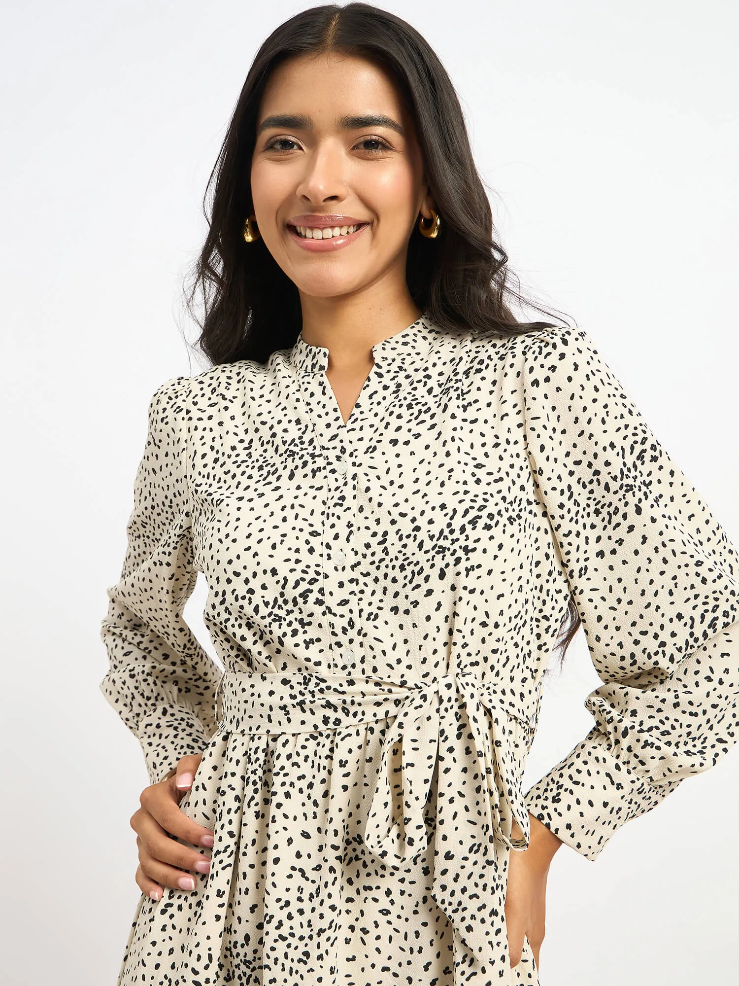 Lizbeth Short Belted Shirt Animal Print Dress - Beige & Black sold by Salt Attire product image thumbnail 3