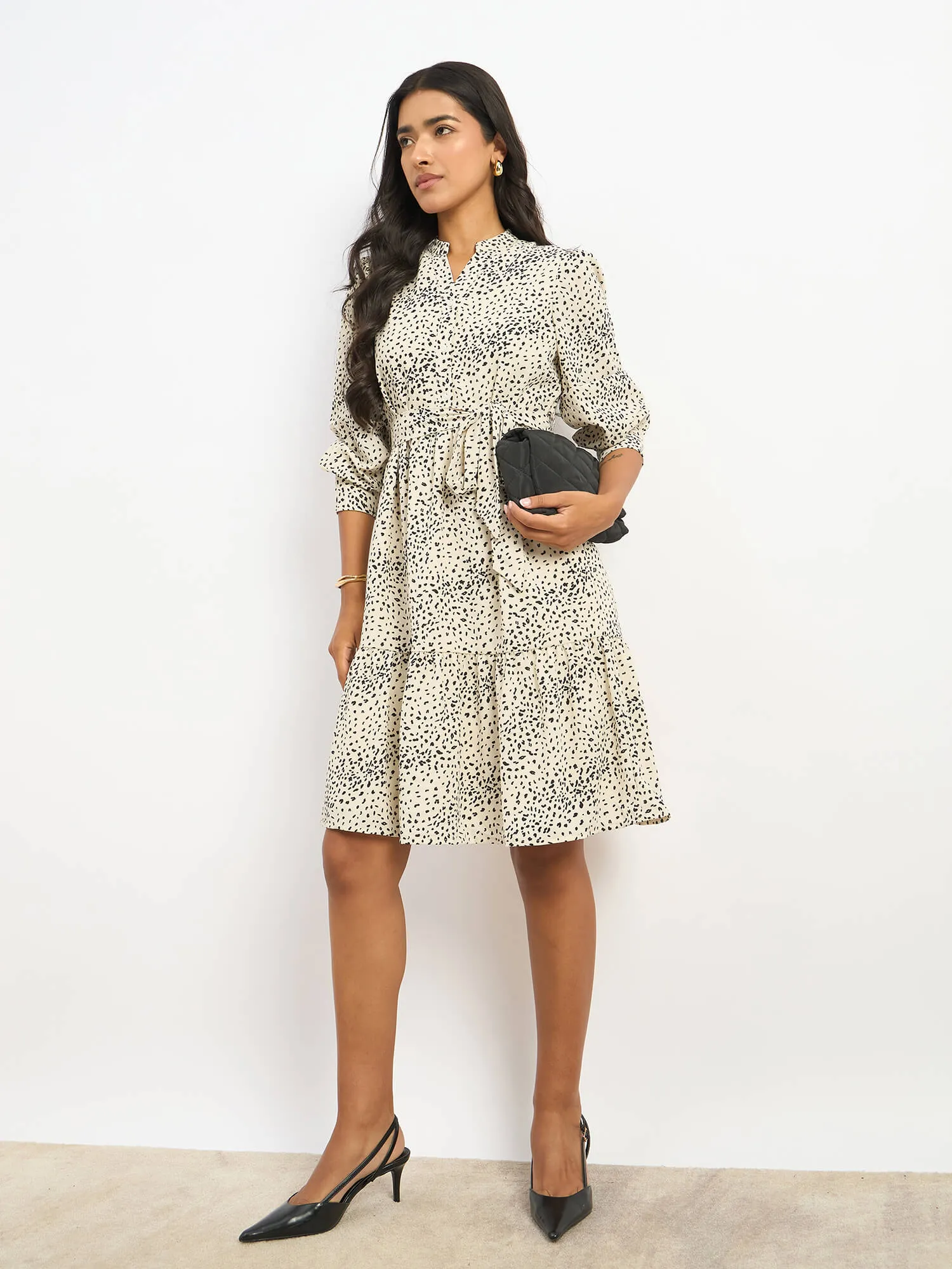 Lizbeth Short Belted Shirt Animal Print Dress - Beige & Black sold by Salt Attire product image thumbnail 4