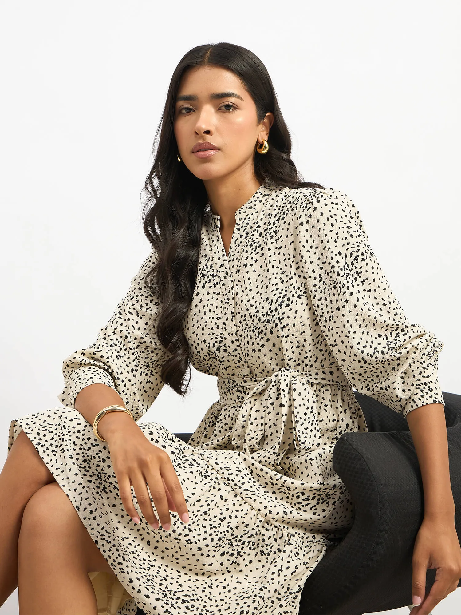 Lizbeth Short Belted Shirt Animal Print Dress - Beige & Black sold by Salt Attire