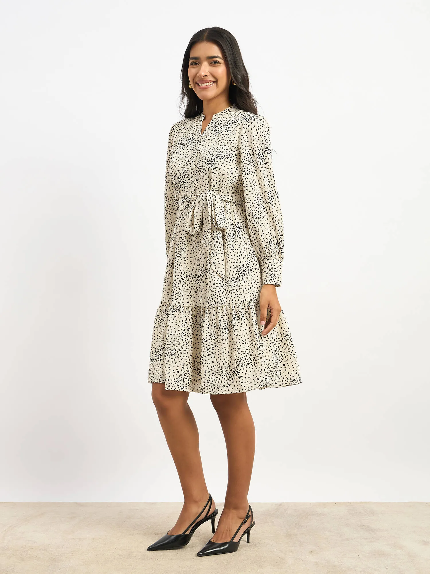 Lizbeth Short Belted Shirt Animal Print Dress - Beige & Black sold by Salt Attire product image thumbnail 5