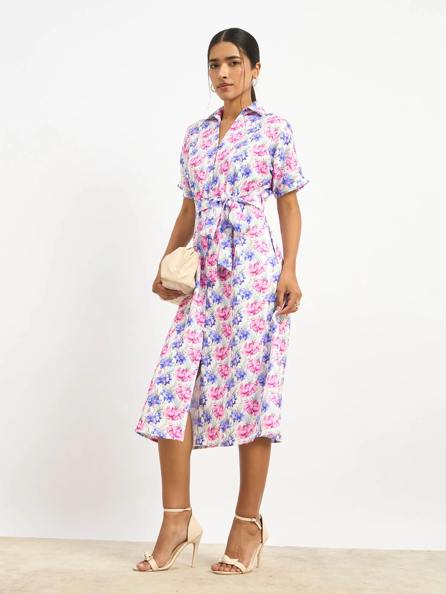 Melski Dolman Sleeve Shirt Dress - Printed Hydrangea sold by Salt Attire product image thumbnail 2