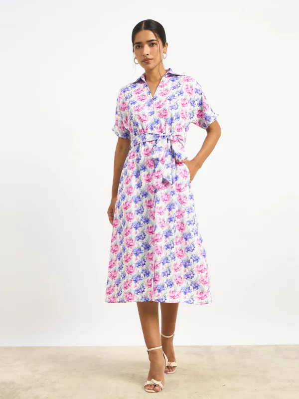 Melski Dolman Sleeve Shirt Dress - Printed Hydrangea sold by Salt Attire