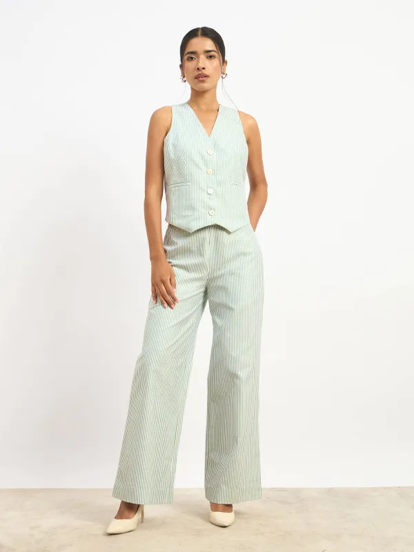 Momentum Striped Waistcoat and Pants Set - Light Green sold by Salt Attire