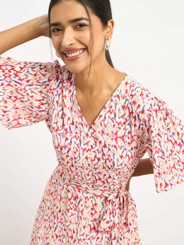 Solene Belted Faux Wrap Dress - Multicolor sold by Salt Attire