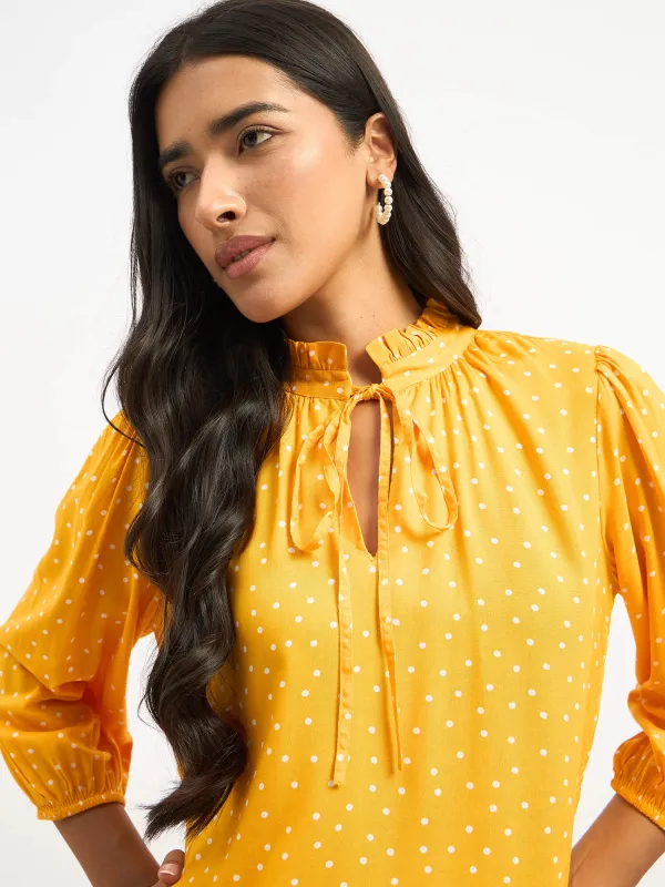 Zebi Tie-up Ruffled Neck Top - Yellow sold by Salt Attire