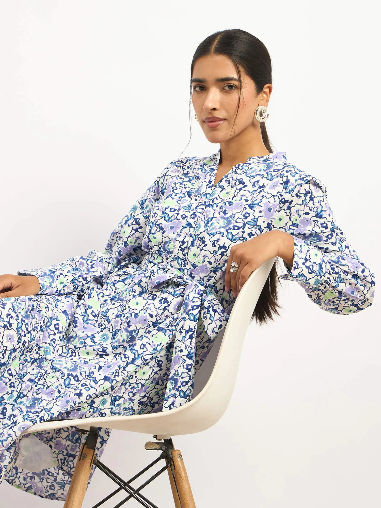 Lizbeth Short Belted Shirt Dress - Violet Abstract sold by Salt Attire