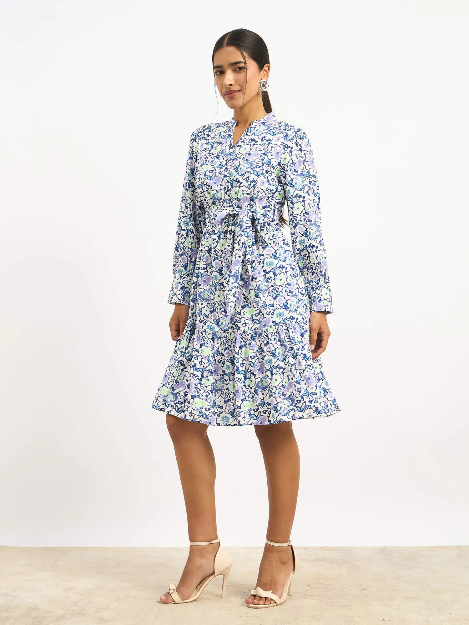 Lizbeth Short Belted Shirt Dress - Violet Abstract sold by Salt Attire product image thumbnail 2