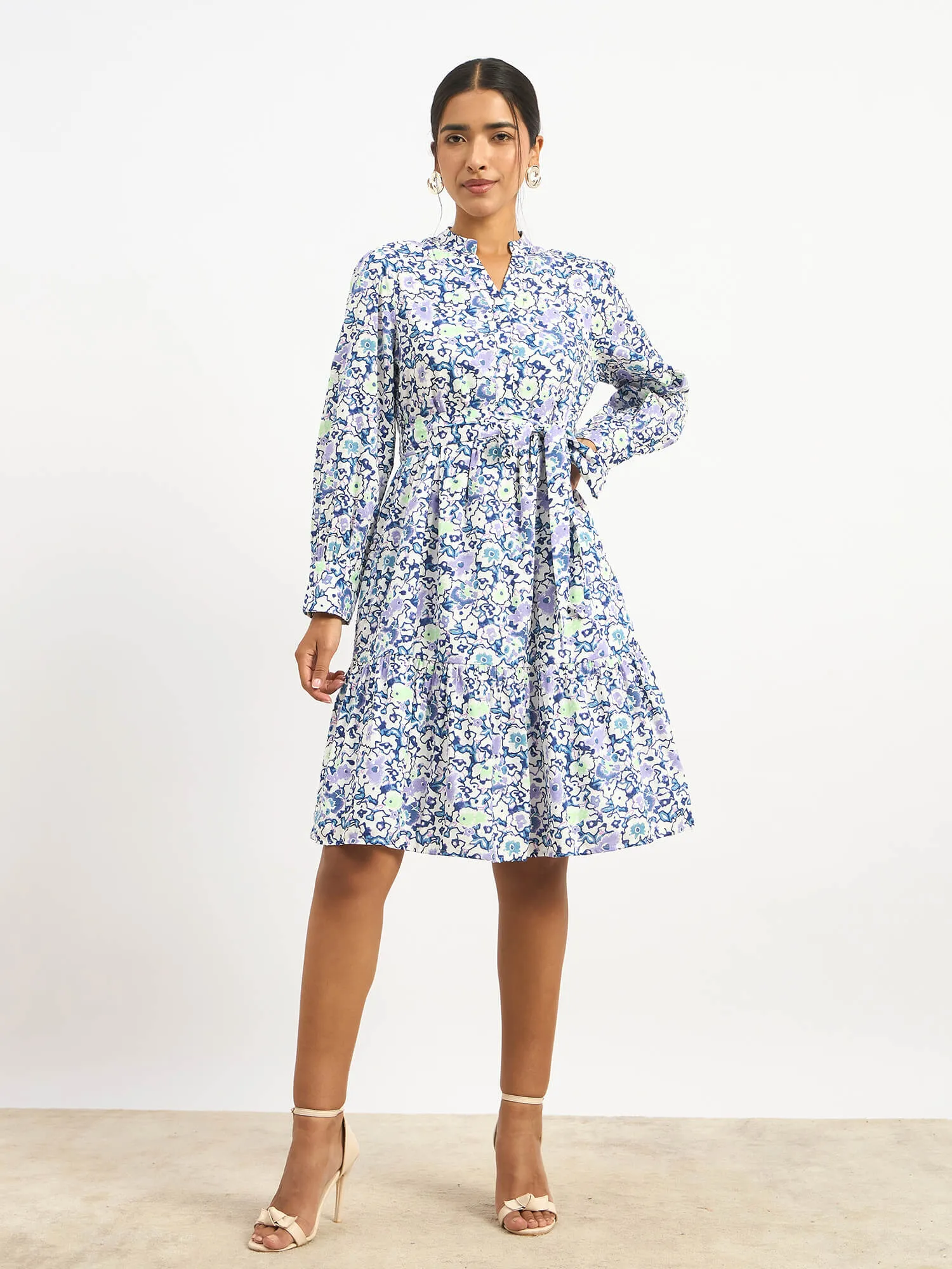 Lizbeth Short Belted Shirt Dress - Violet Abstract sold by Salt Attire product image thumbnail 5