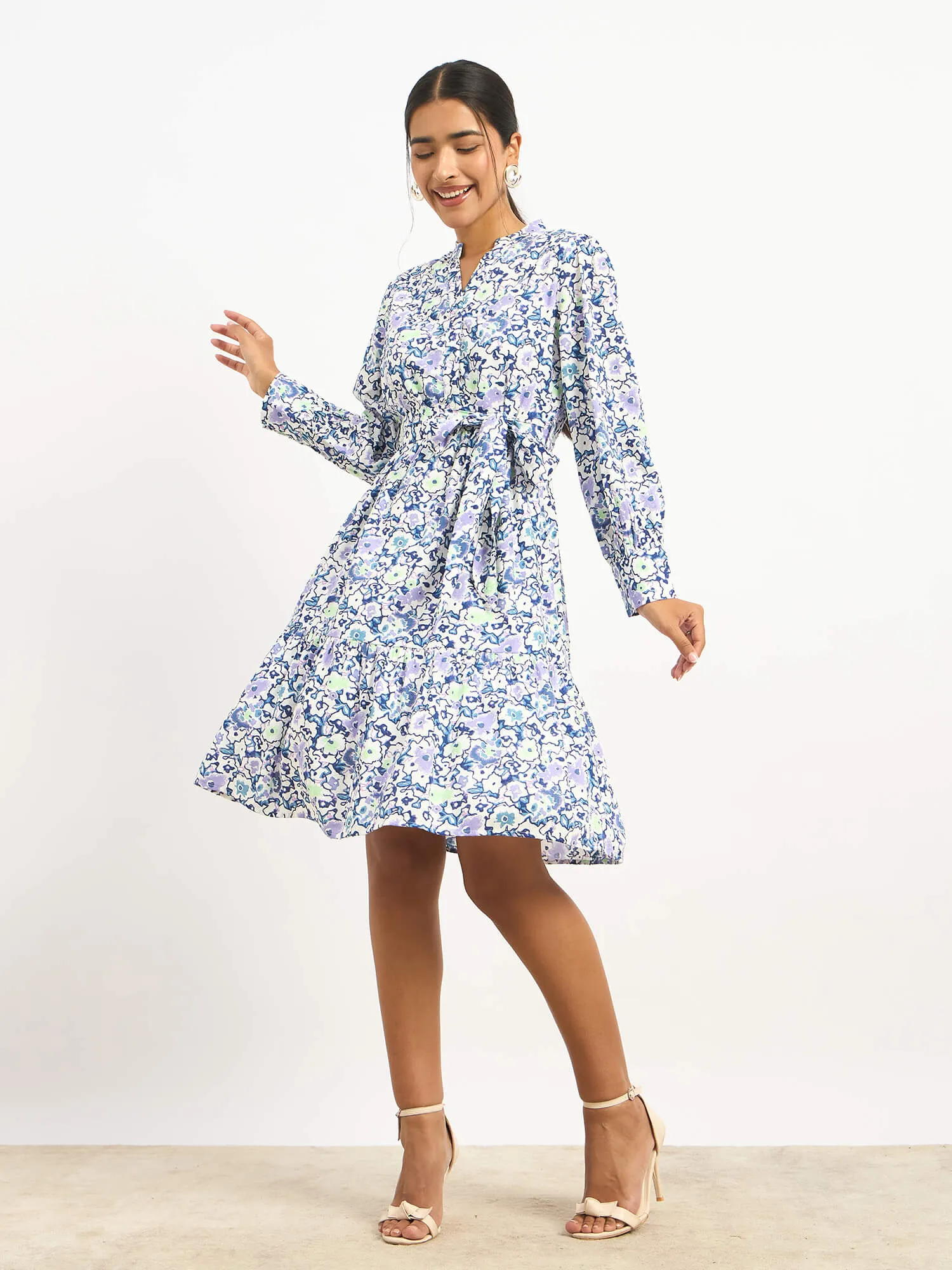 Lizbeth Short Belted Shirt Dress - Violet Abstract sold by Salt Attire product image thumbnail 4