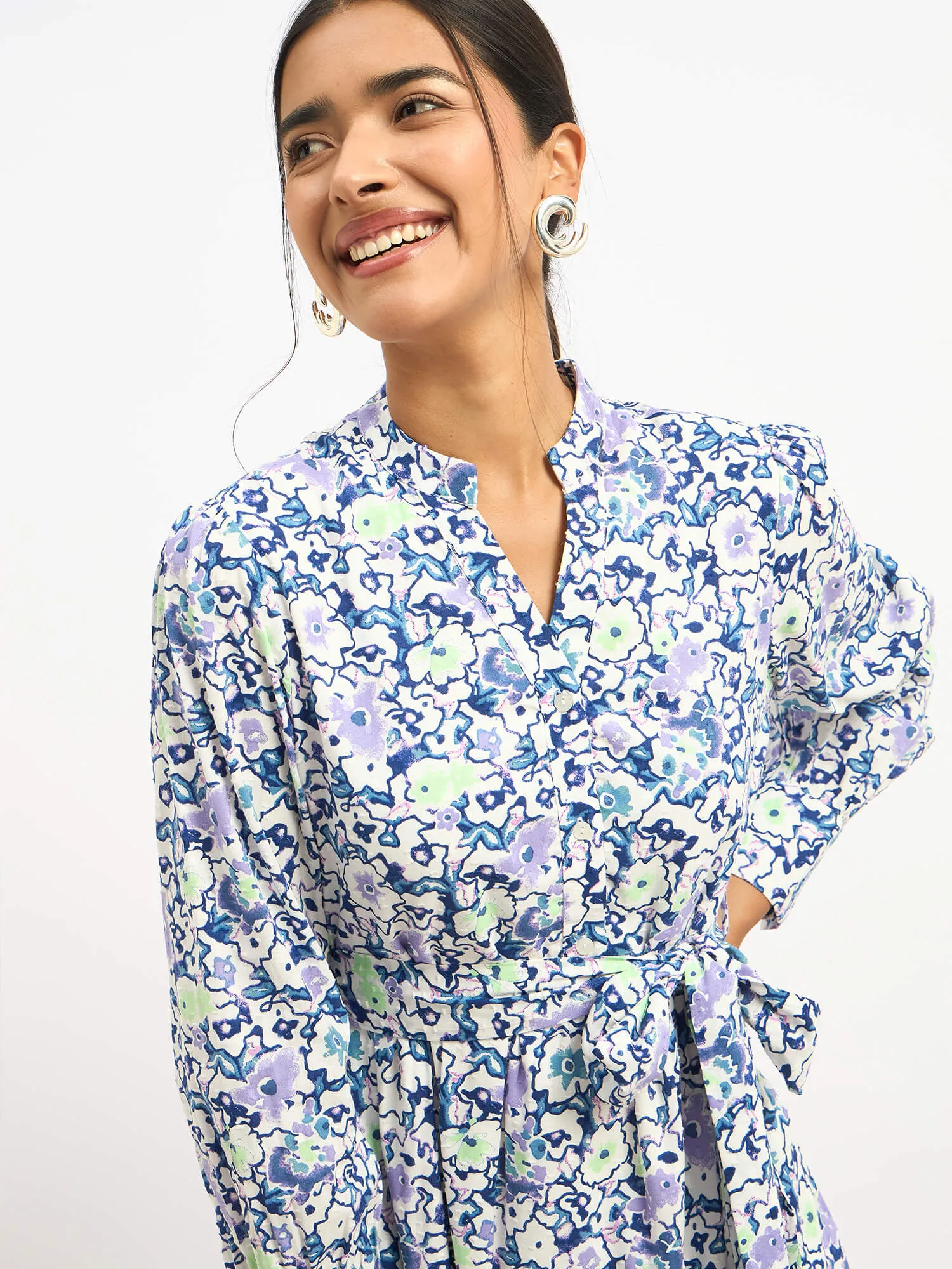 Lizbeth Short Belted Shirt Dress - Violet Abstract sold by Salt Attire product image thumbnail 3