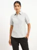 Sabine Puff Sleeve Shirt - Grey Stripe sold by Salt Attire