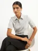 Sabine Puff Sleeve Shirt - Grey Stripe sold by Salt Attire