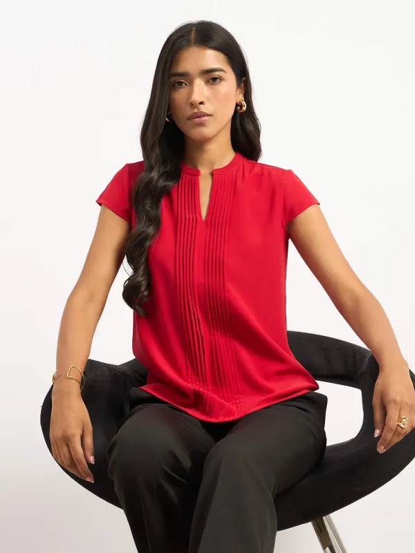 Helix Front Pintuck Detail Top - Red sold by Salt Attire