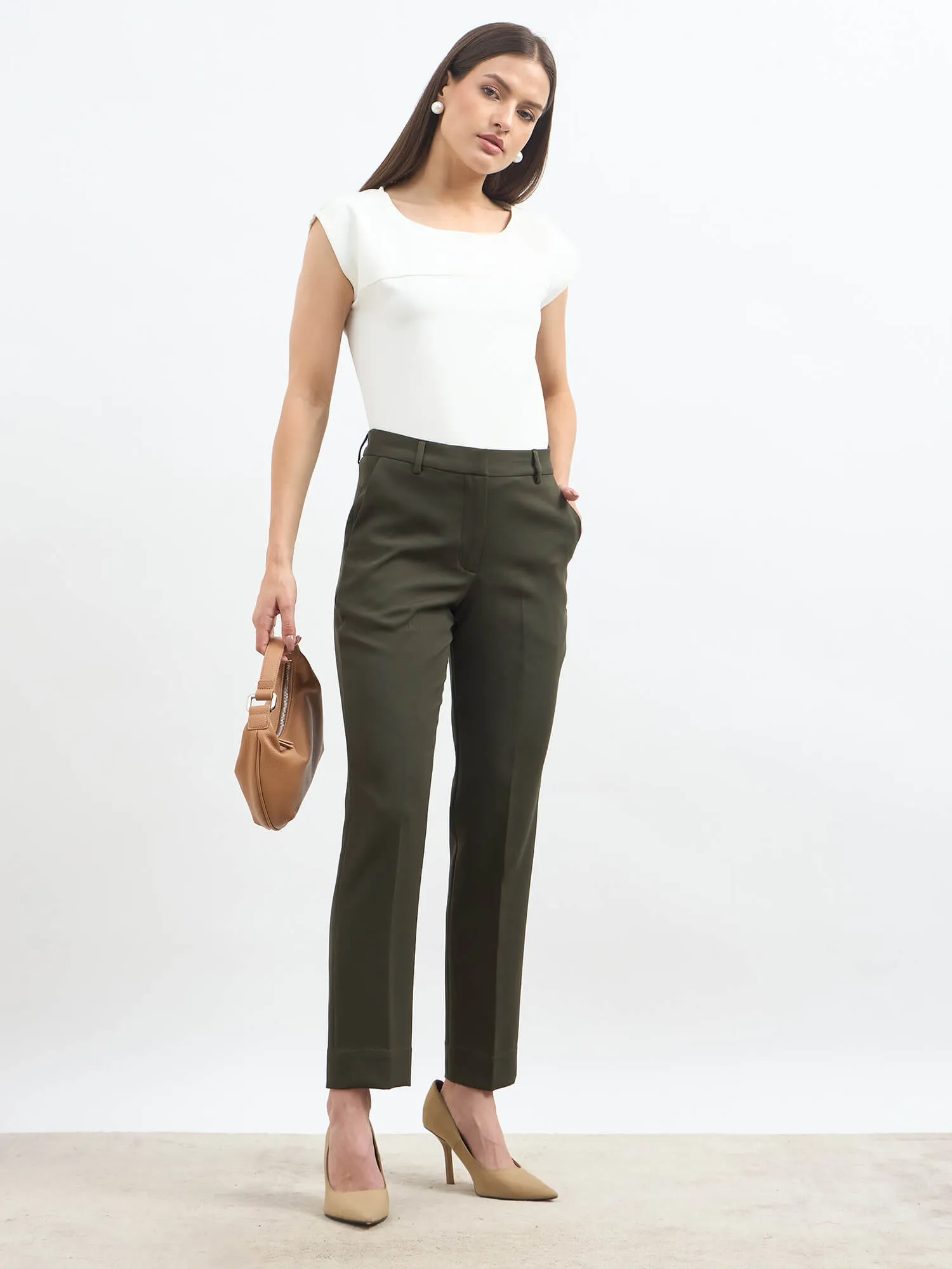 Earnest Mid Rise Slim Pants - Deep Olive sold by Salt Attire product image thumbnail 2