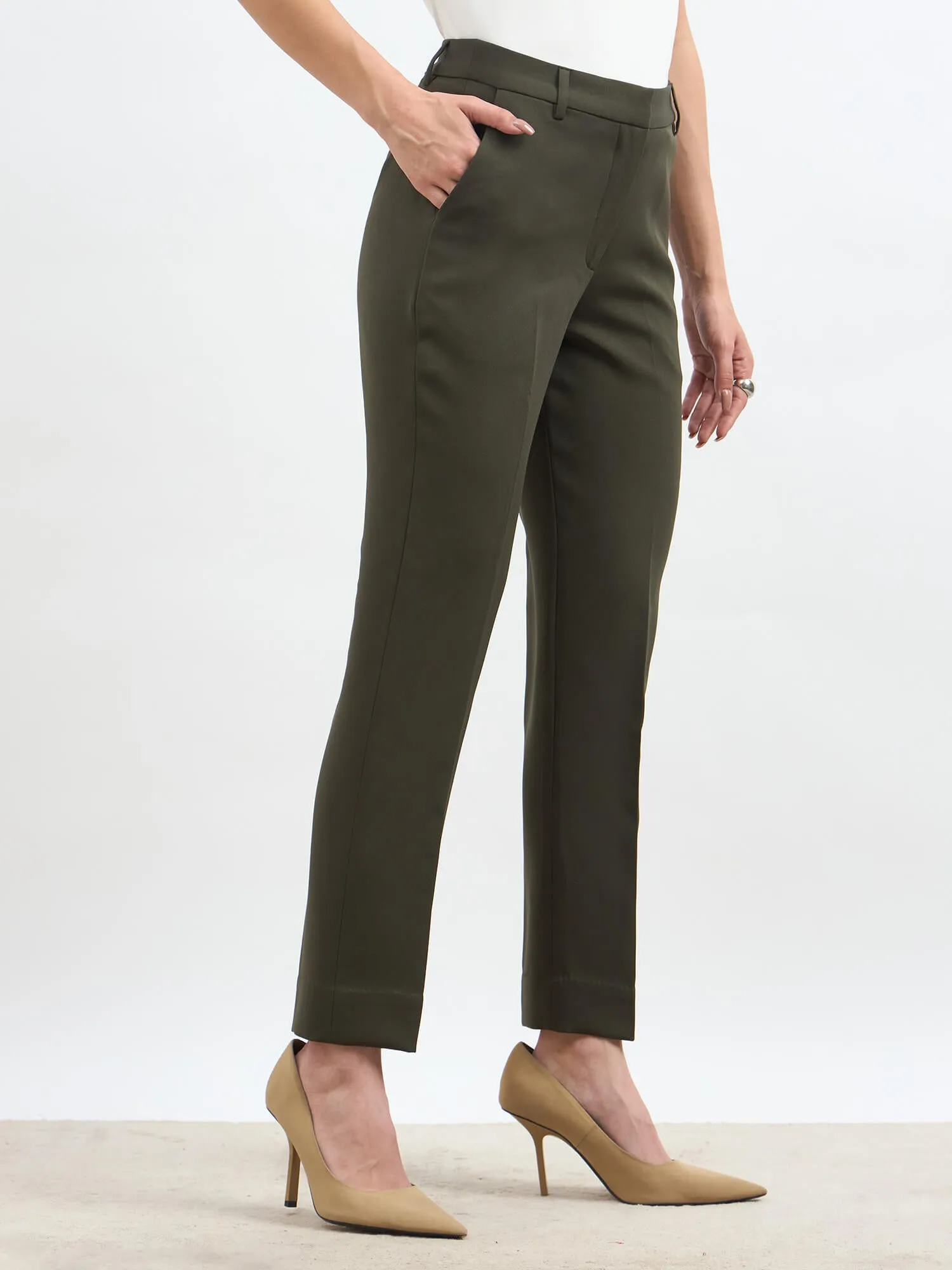Earnest Mid Rise Slim Pants - Deep Olive sold by Salt Attire