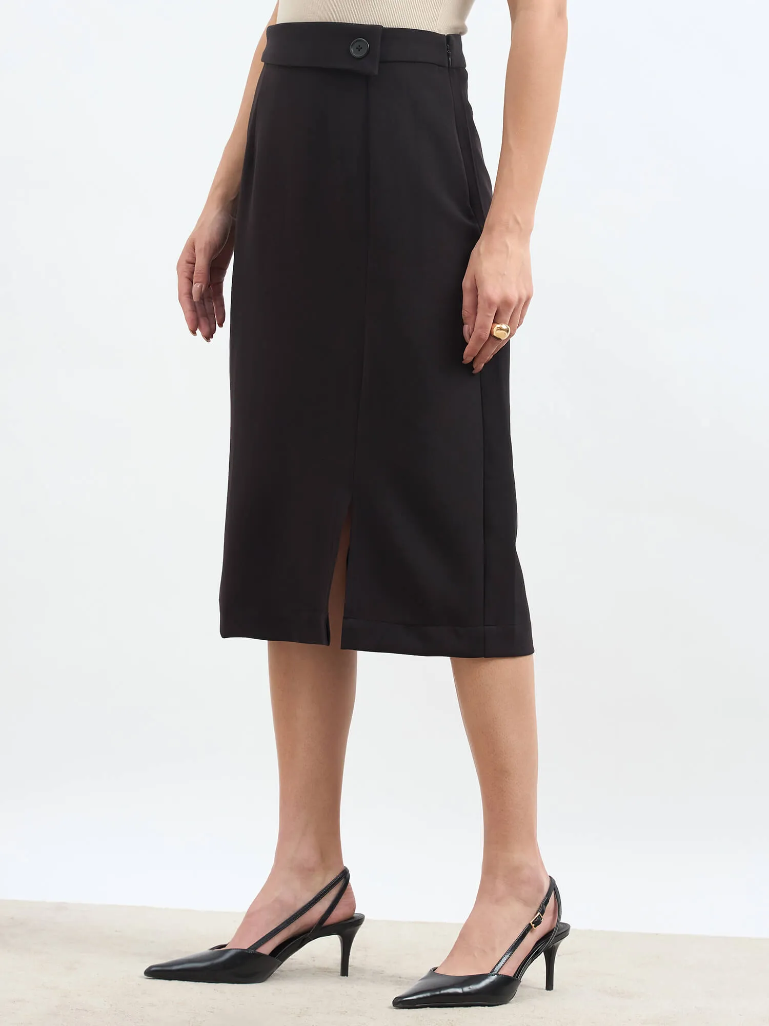 Artsy Flap Detailing Skirt - Jet Black sold by Salt Attire product image thumbnail 5