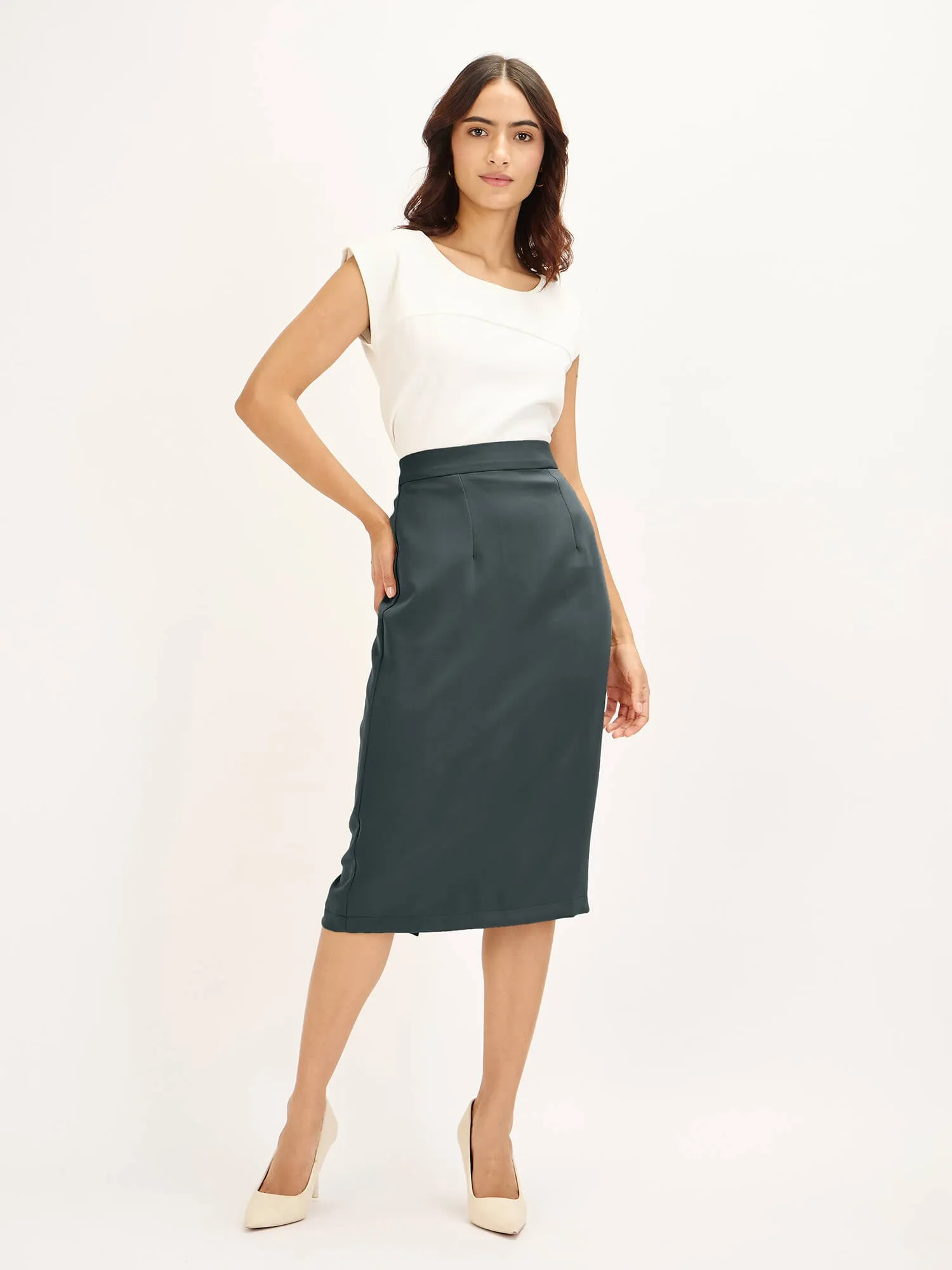 Seine Work Ready Long Pencil Skirt -Dark Grey sold by Salt Attire