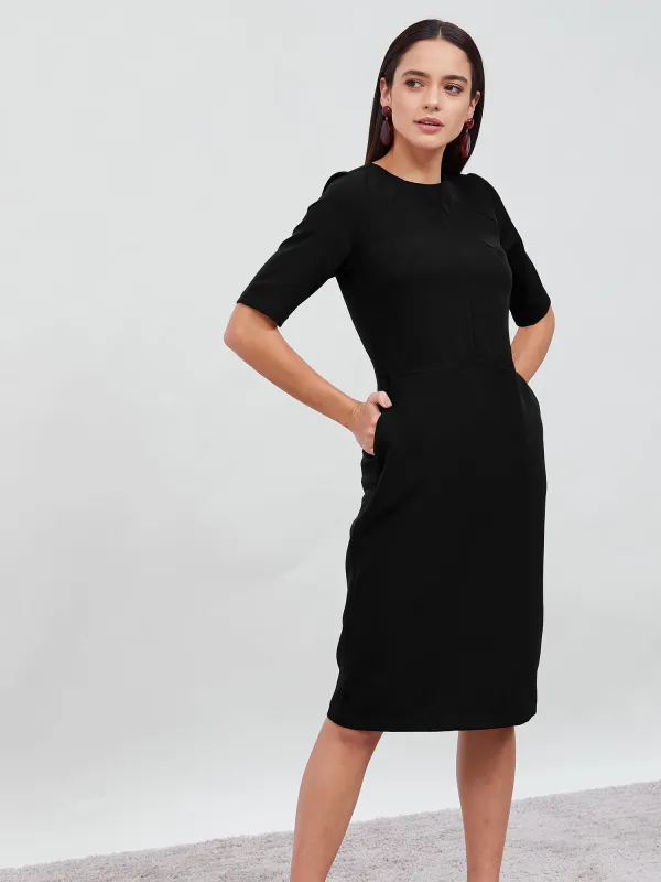 Prestige Knee Length Sheath Dress - Jet Black sold by Salt Attire