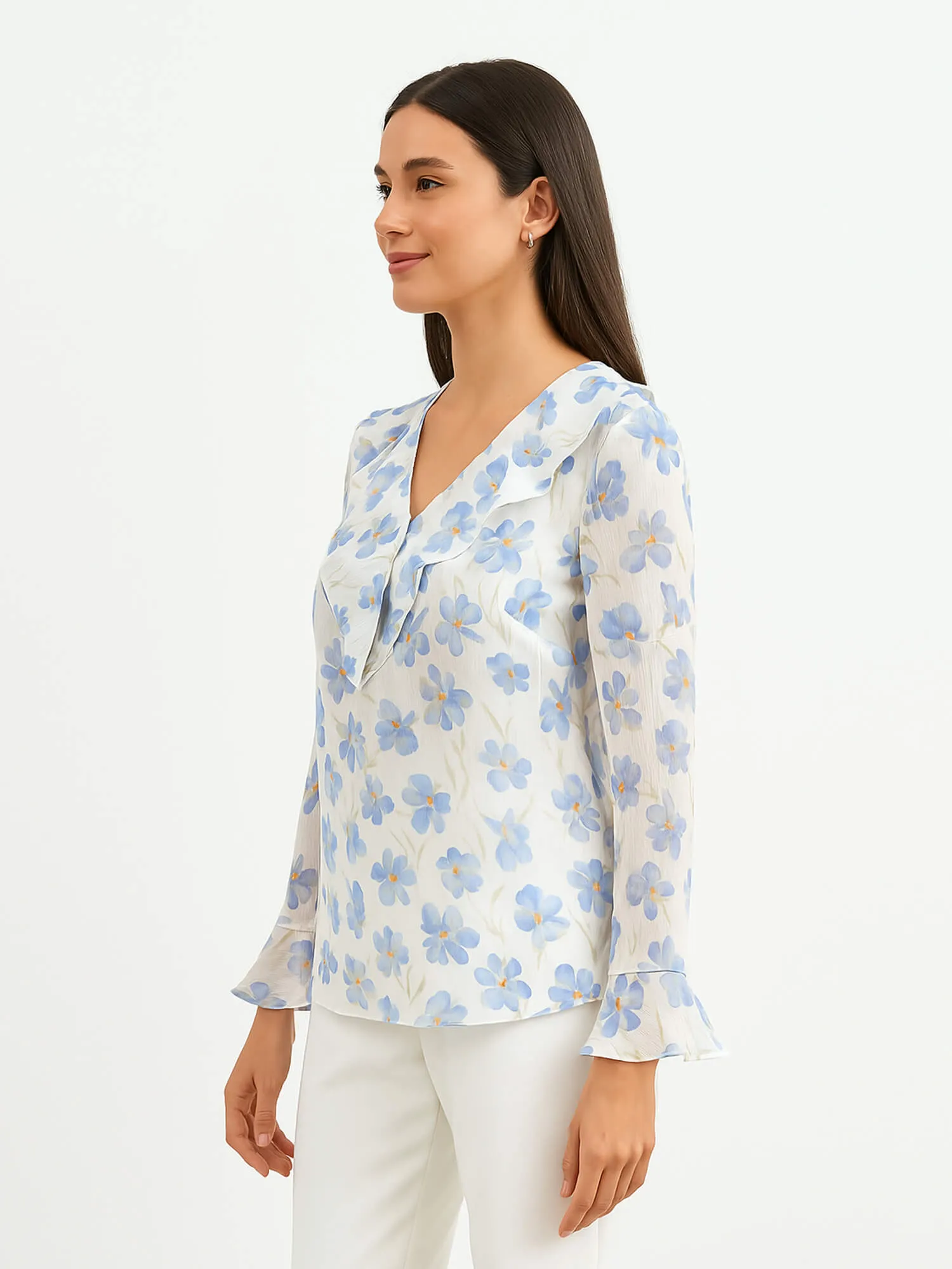 Vesper V-Neck Ruffle Top-White sold by Salt Attire product image thumbnail 4