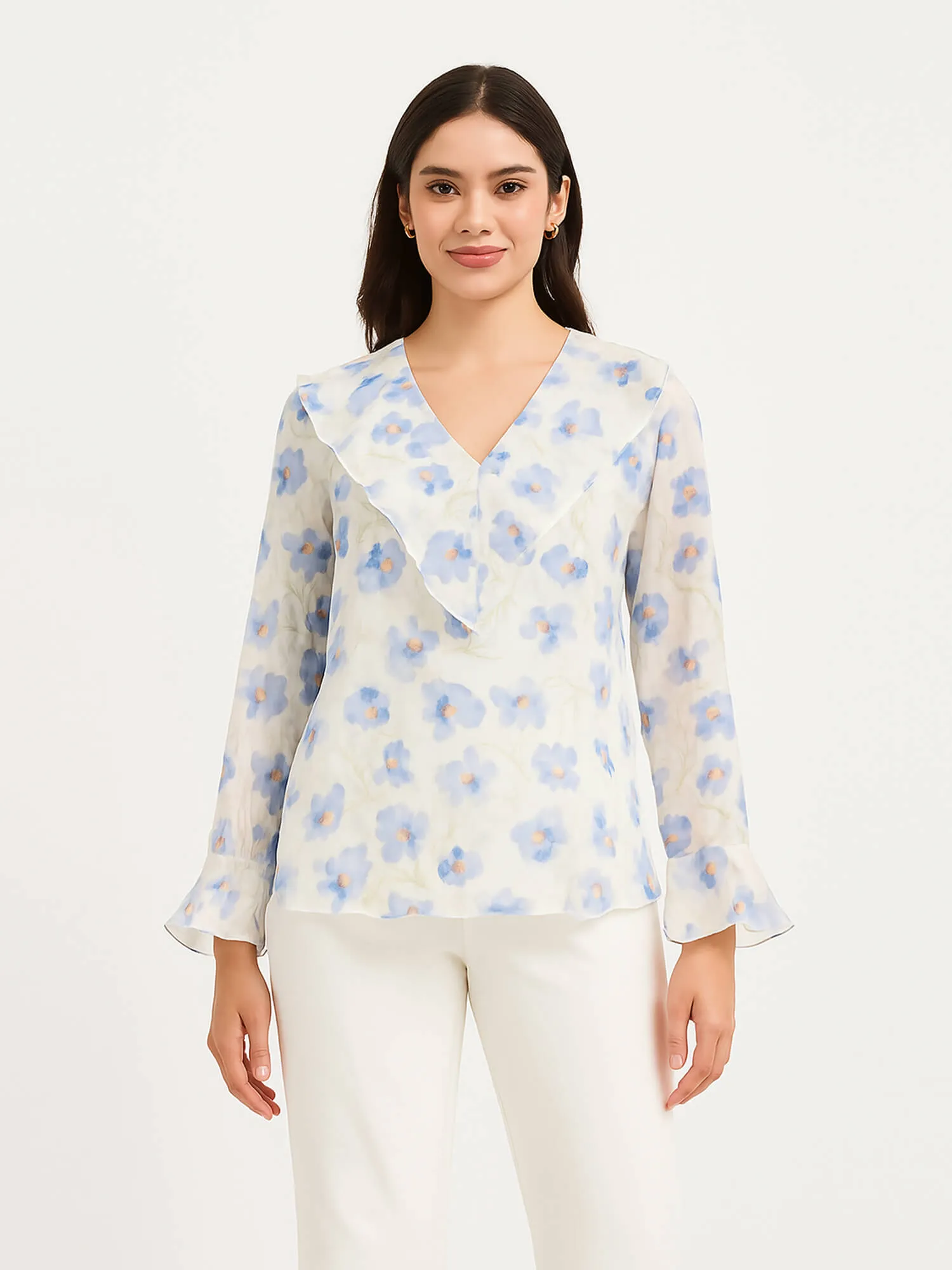 Vesper V-Neck Ruffle Top-White sold by Salt Attire