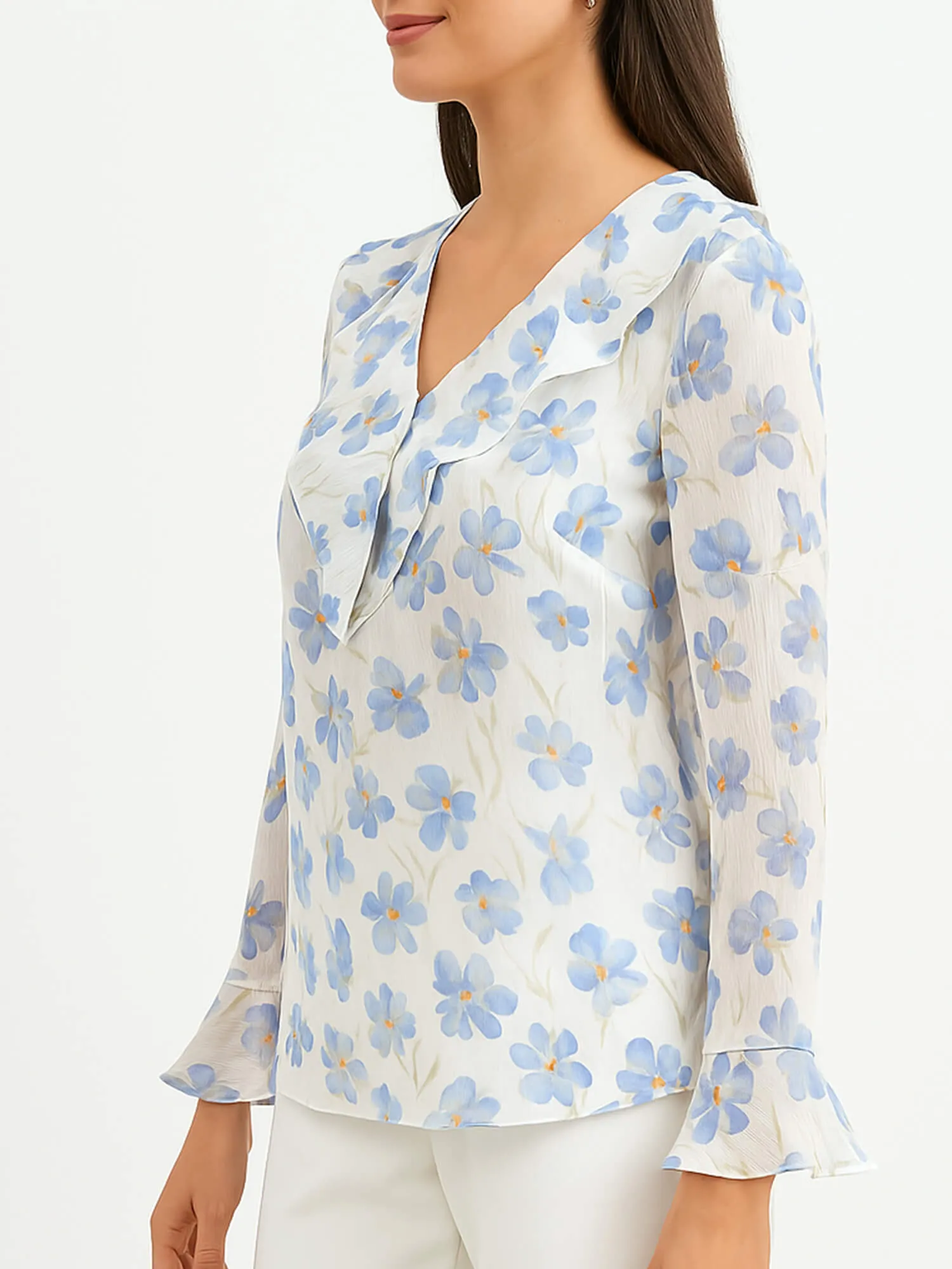 Vesper V-Neck Ruffle Top-White sold by Salt Attire product image thumbnail 2