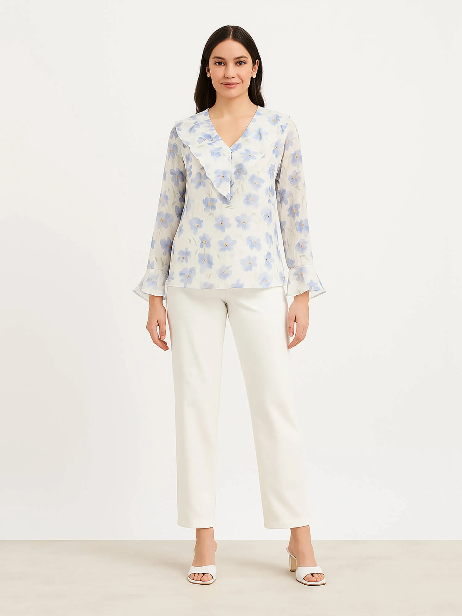 Vesper V-Neck Ruffle Top-White sold by Salt Attire product image thumbnail 3