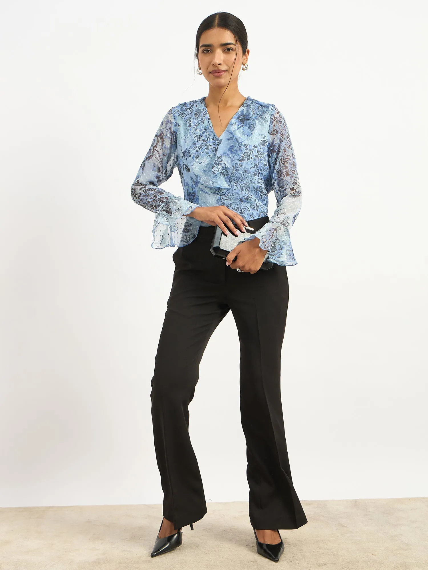 Liora V-Neck Ruffle Top-Blue sold by Salt Attire product image thumbnail 3
