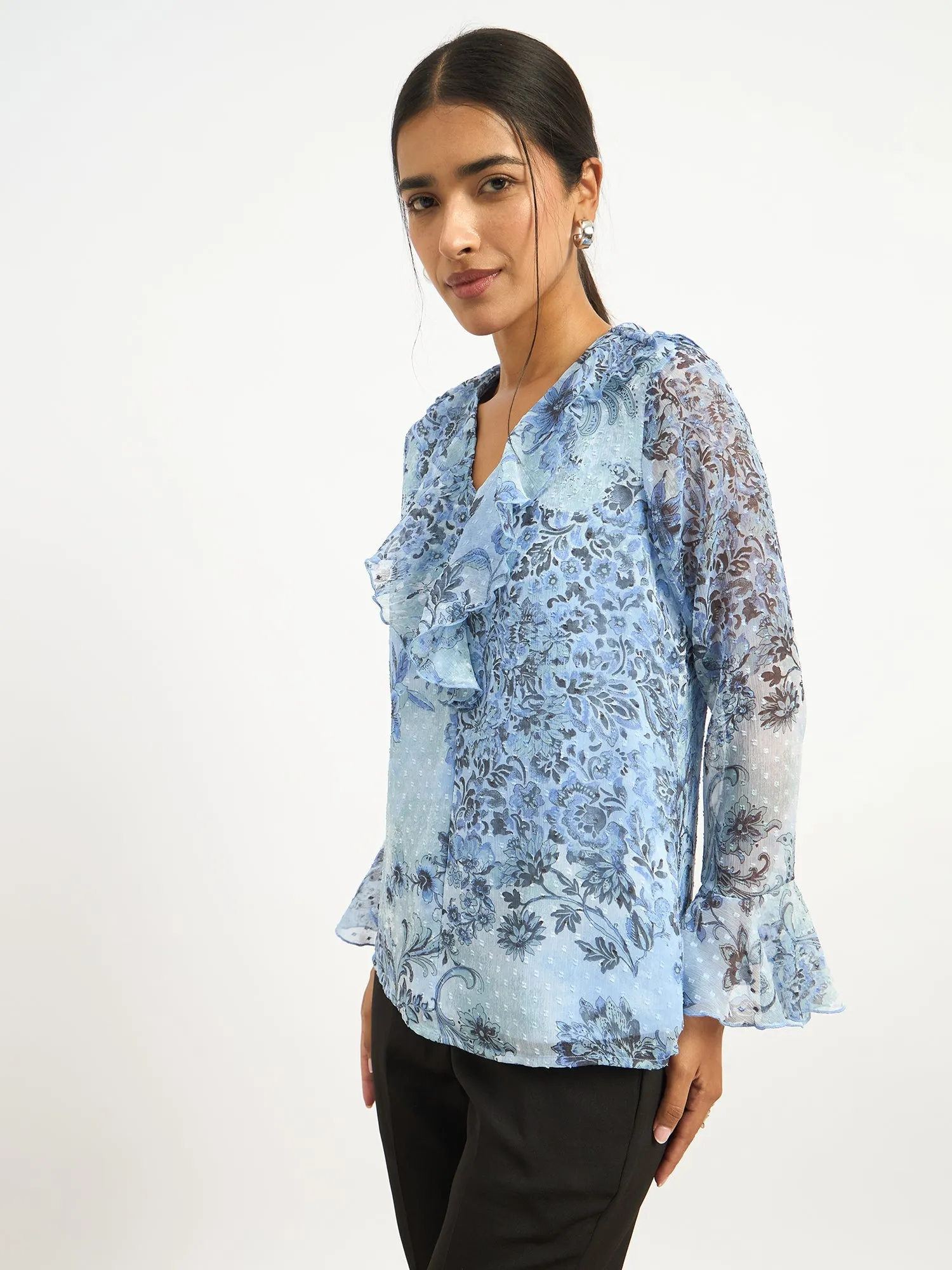 Liora V-Neck Ruffle Top-Blue sold by Salt Attire product image thumbnail 4