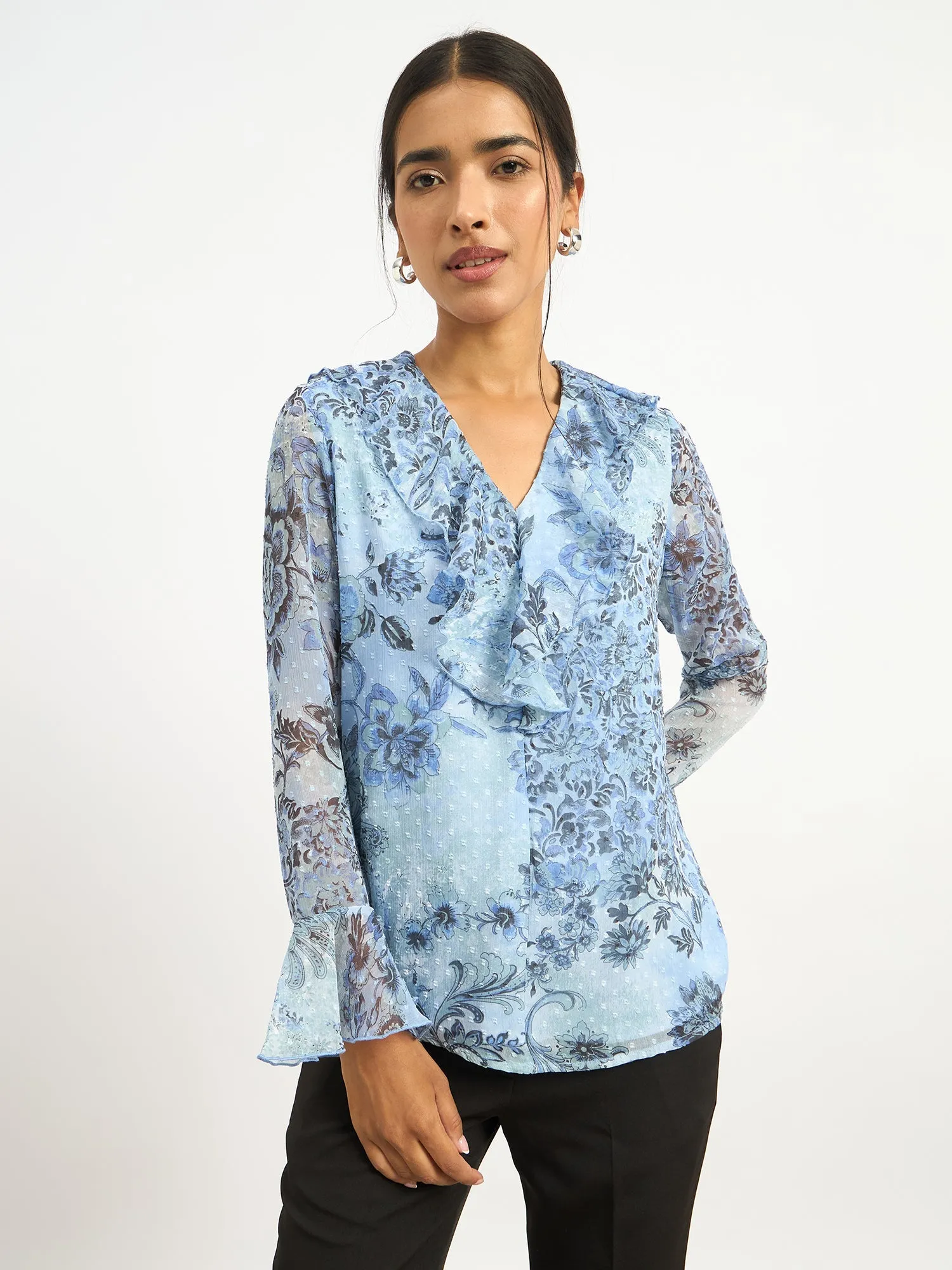 Liora V-Neck Ruffle Top-Blue sold by Salt Attire product image thumbnail 2