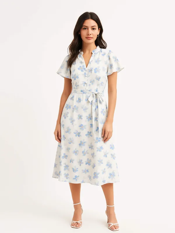 Wisp Belted Fit and Flare dress-White sold by Salt Attire