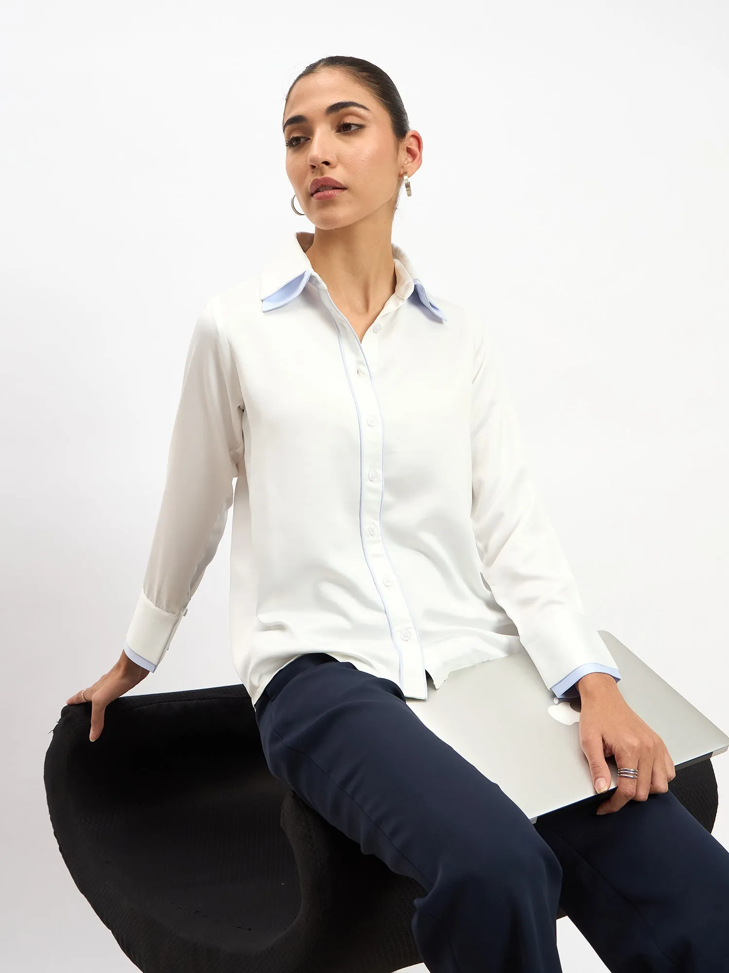 Chromatic Double Collar Shirt-White sold by Salt Attire