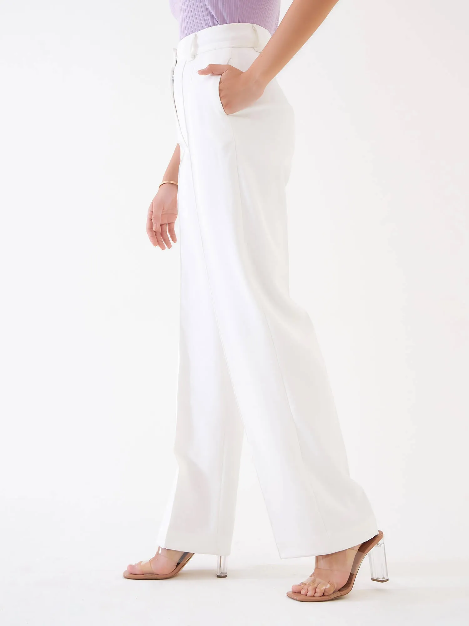 Quaint Straight High Rise Pants-White sold by Salt Attire product image thumbnail 3