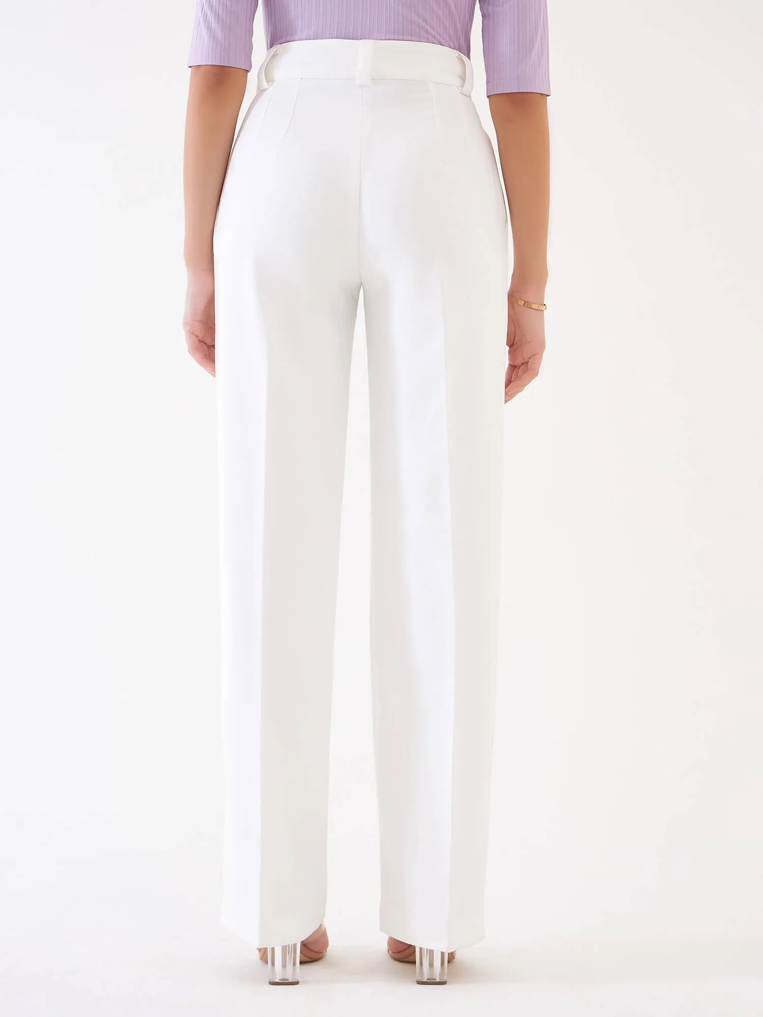 Quaint Straight High Rise Pants-White sold by Salt Attire product image thumbnail 4
