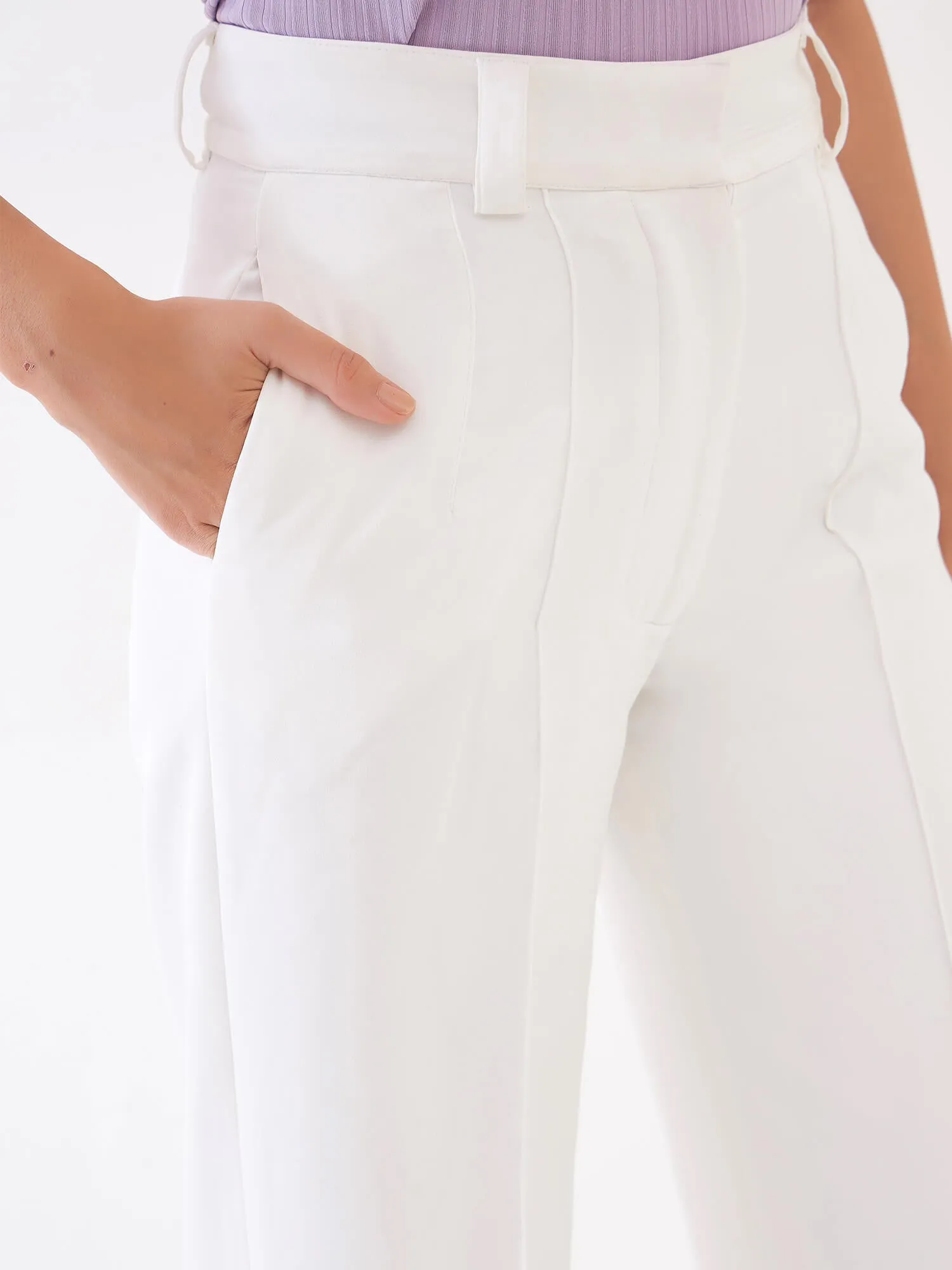 Quaint Straight High Rise Pants-White sold by Salt Attire