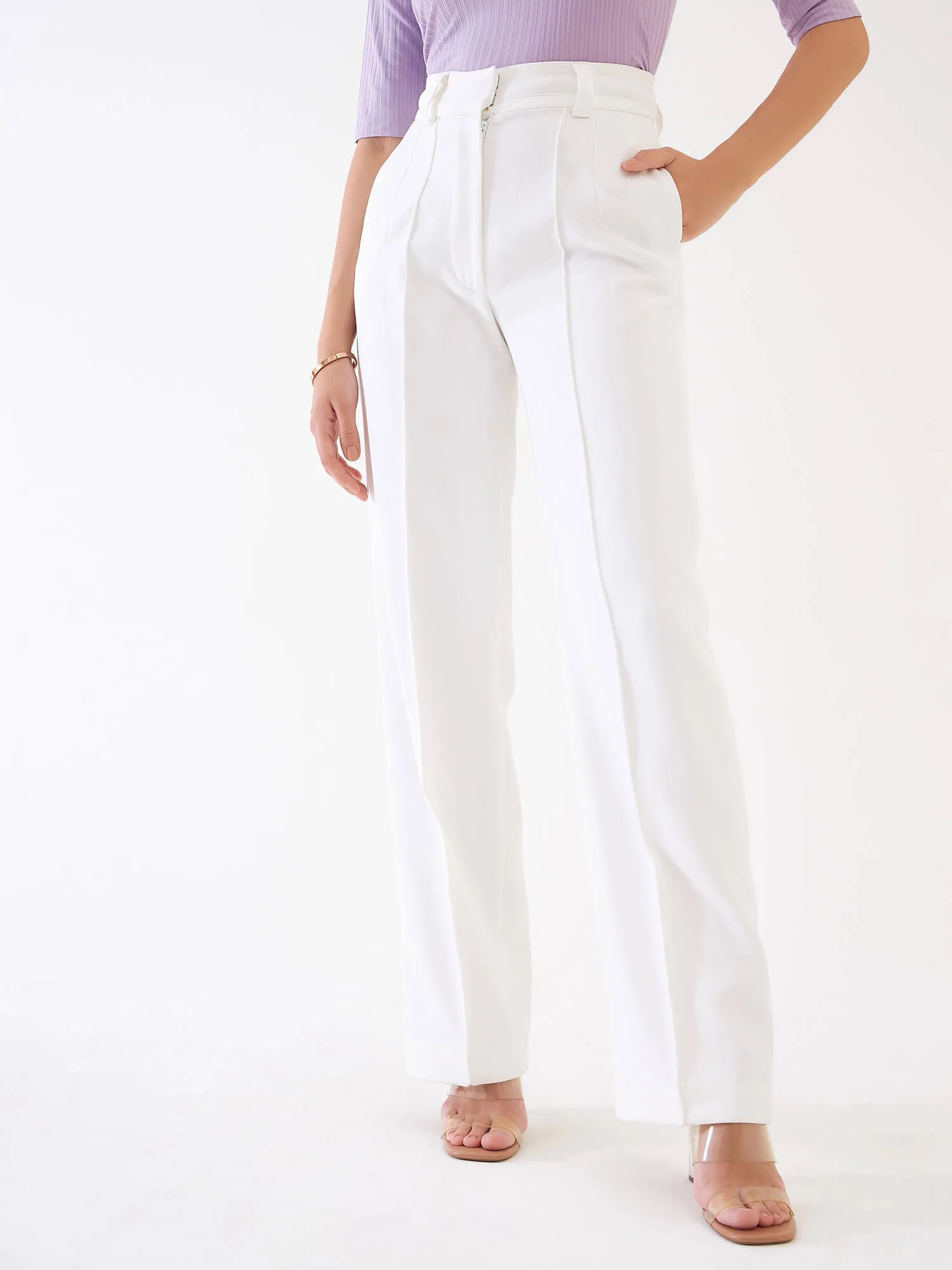 Quaint Straight High Rise Pants-White sold by Salt Attire product image thumbnail 5