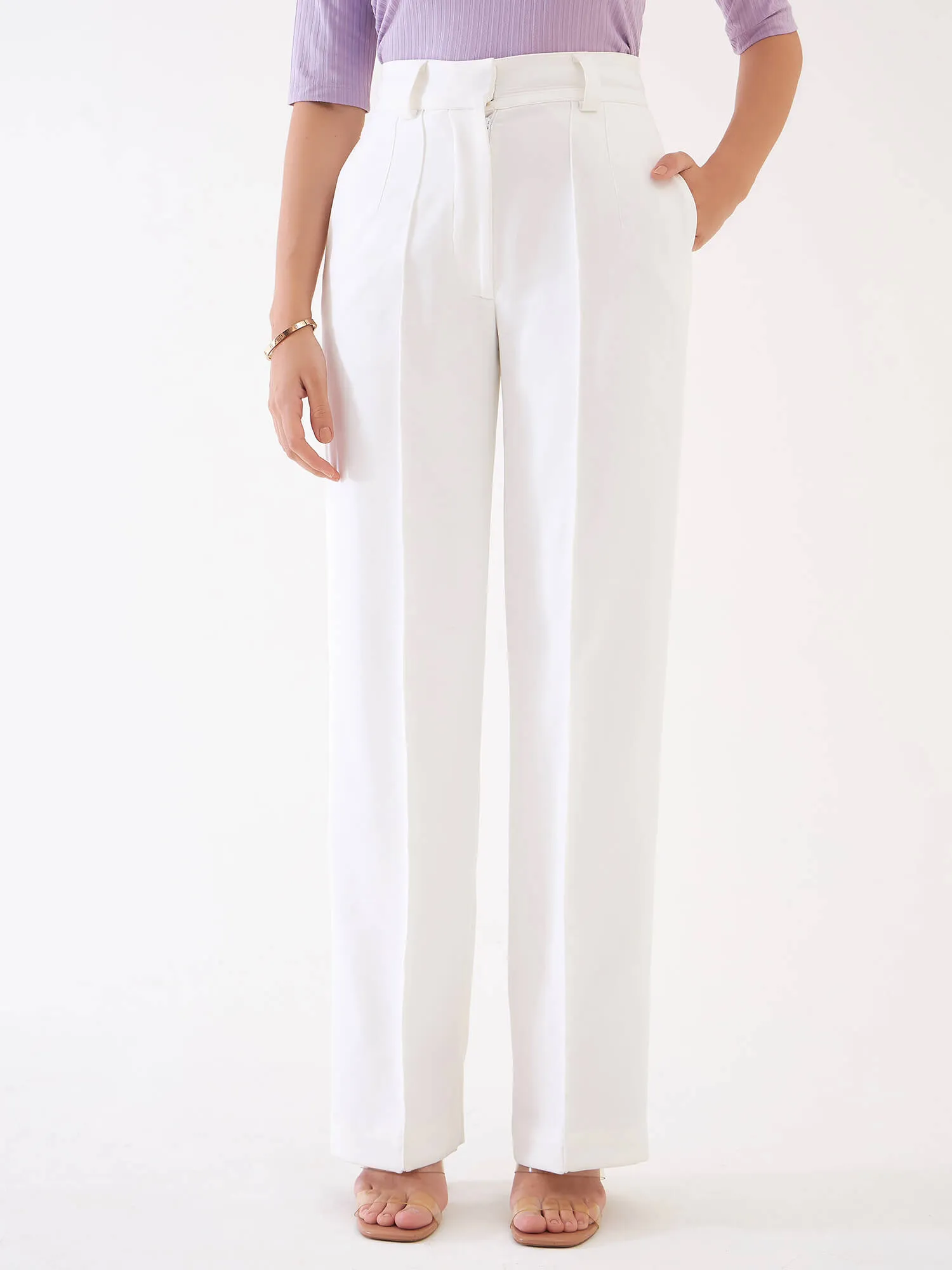 Quaint Straight High Rise Pants-White sold by Salt Attire product image thumbnail 2