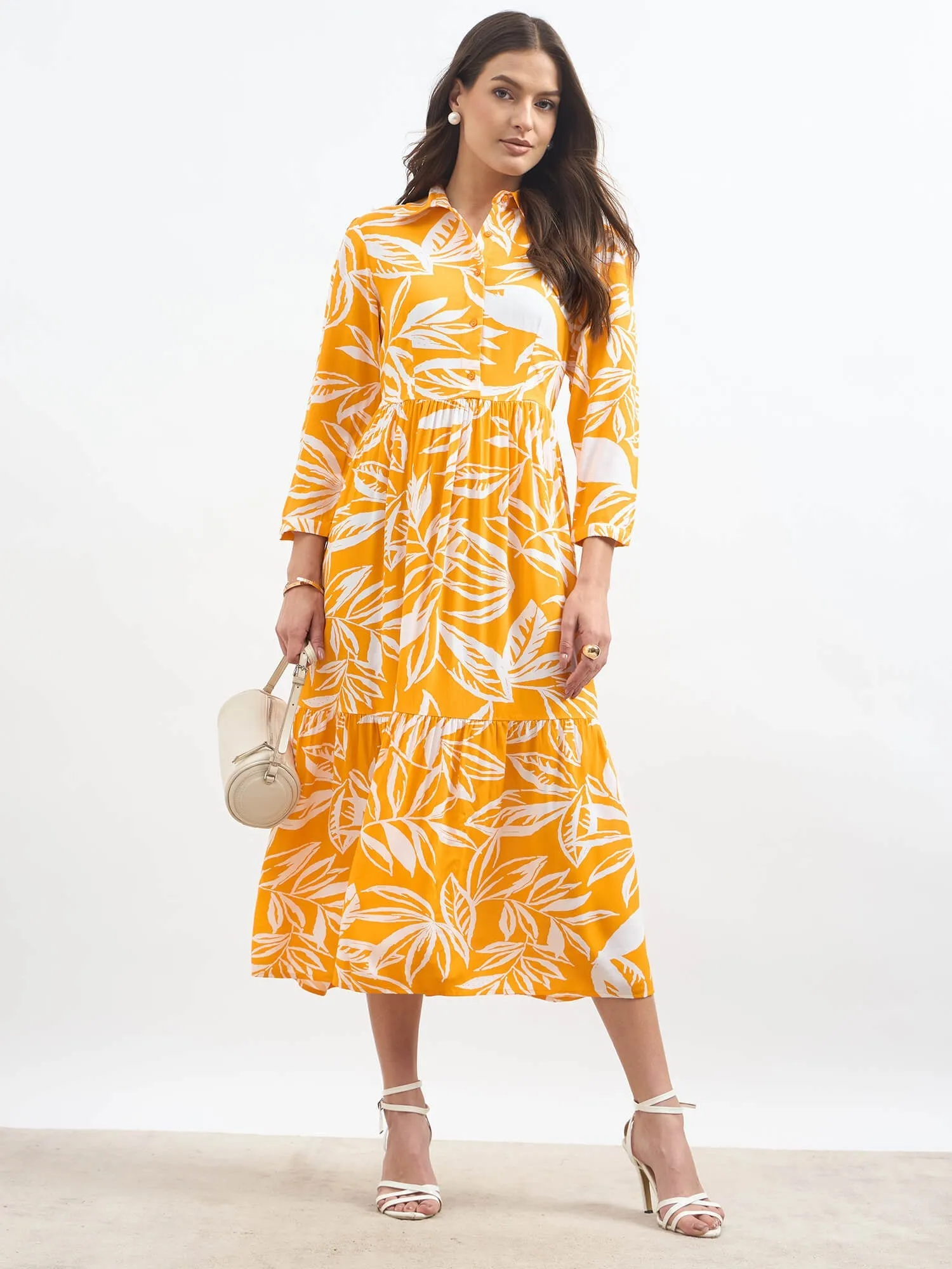 Monae Tiered Shirt Dress-Orange & White sold by Salt Attire product image thumbnail 4
