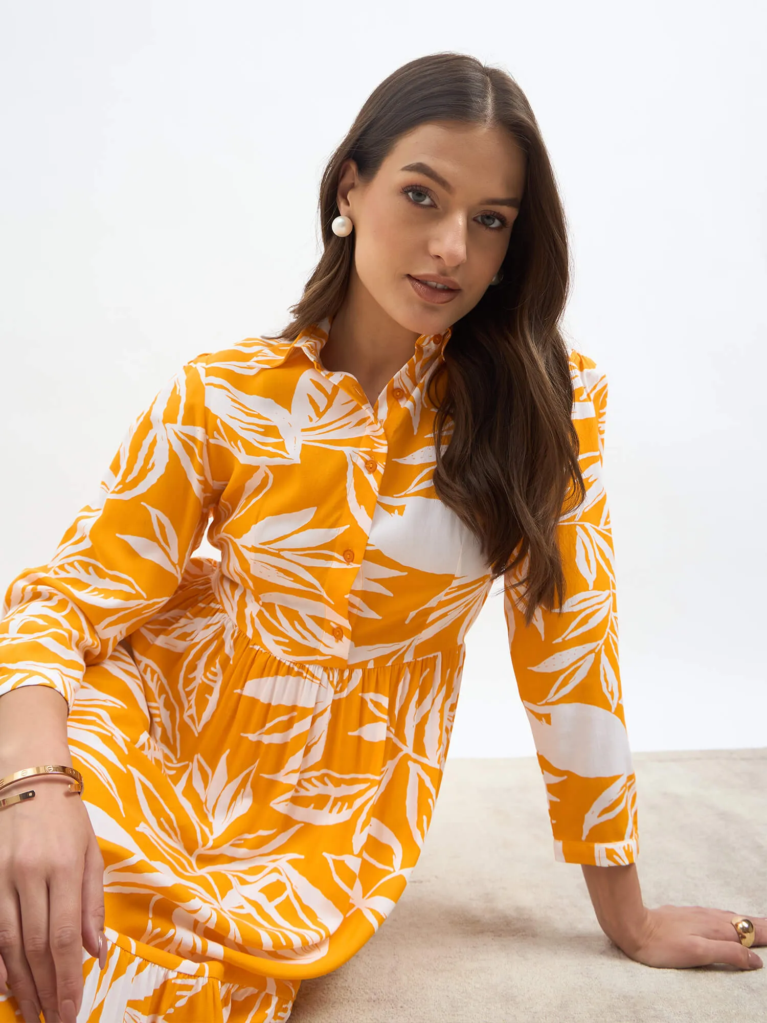 Monae Tiered Shirt Dress-Orange & White sold by Salt Attire product image thumbnail 2