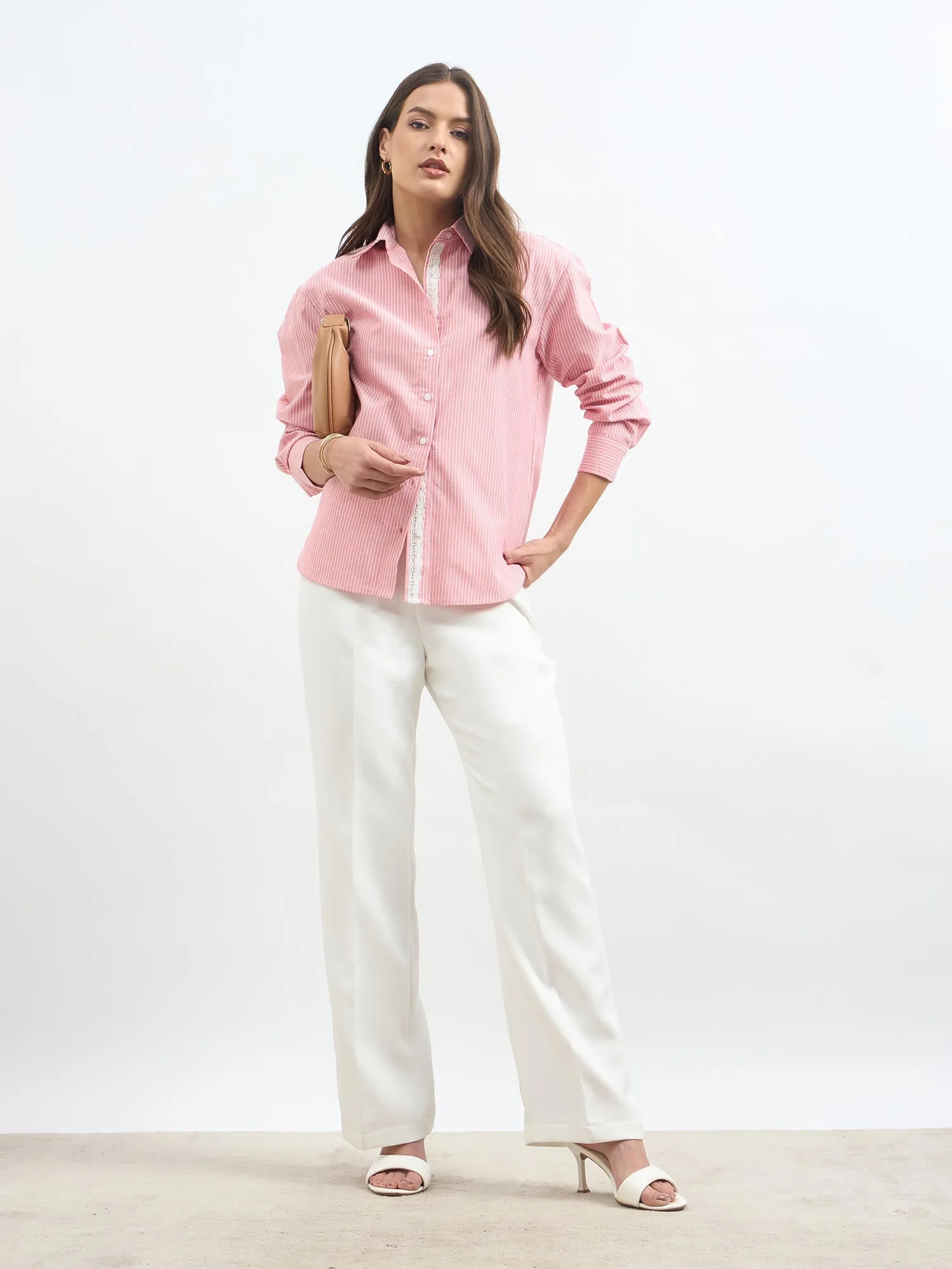 Mariner Striped Shirt With Lace Detail-Red & White sold by Salt Attire