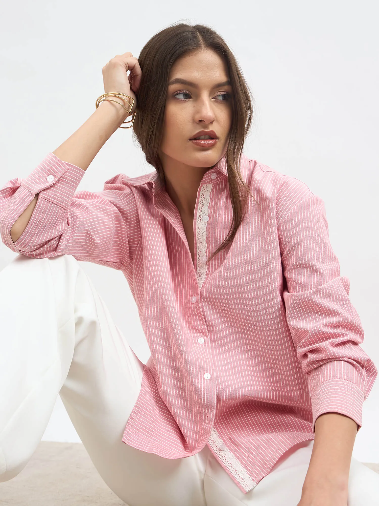 Mariner Striped Shirt With Lace Detail-Red & White sold by Salt Attire product image thumbnail 5