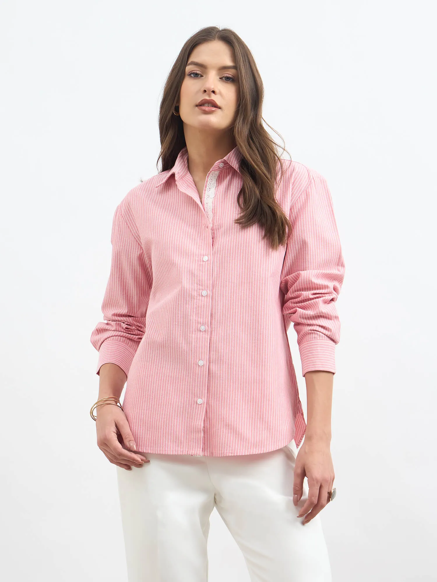 Mariner Striped Shirt With Lace Detail-Red & White sold by Salt Attire product image thumbnail 2